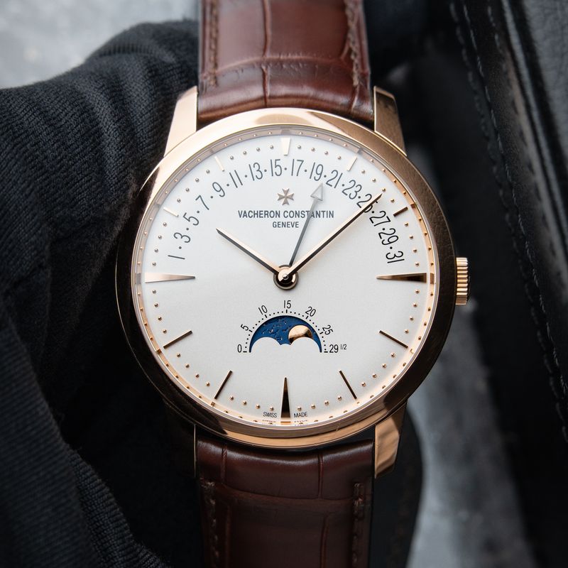 Vacheron Constantin Patrimony Moonphase Retrograde Date Rose Gold Silver 4010U