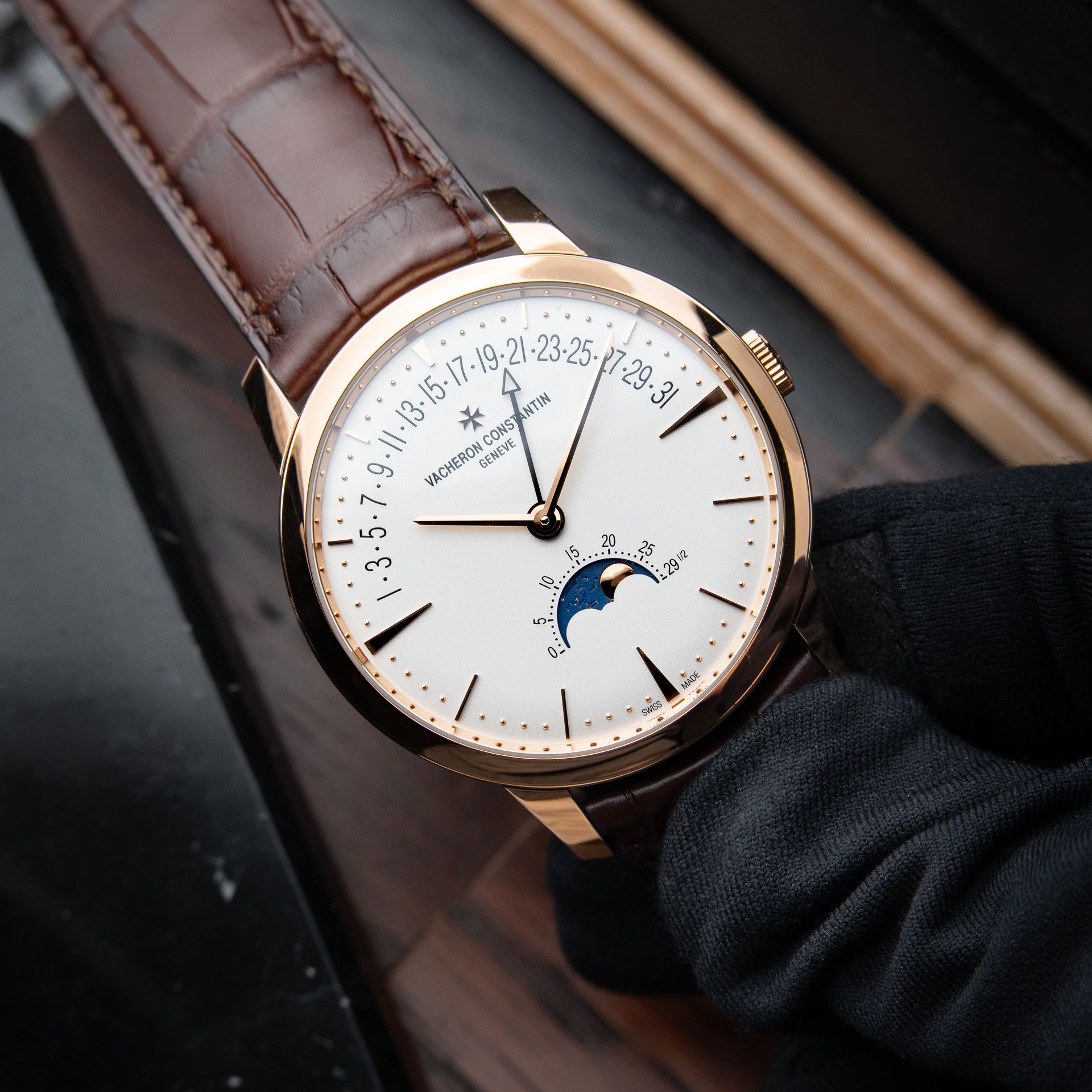 Vacheron Constantin Patrimony Moonphase Retrograde Date Rose Gold Silver 4010U