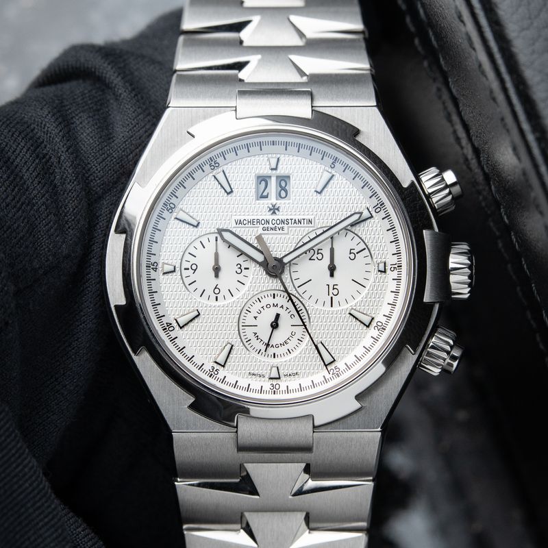 Vacheron Constantin Overseas 49150 Silver White Chronograph Steel Bracelet