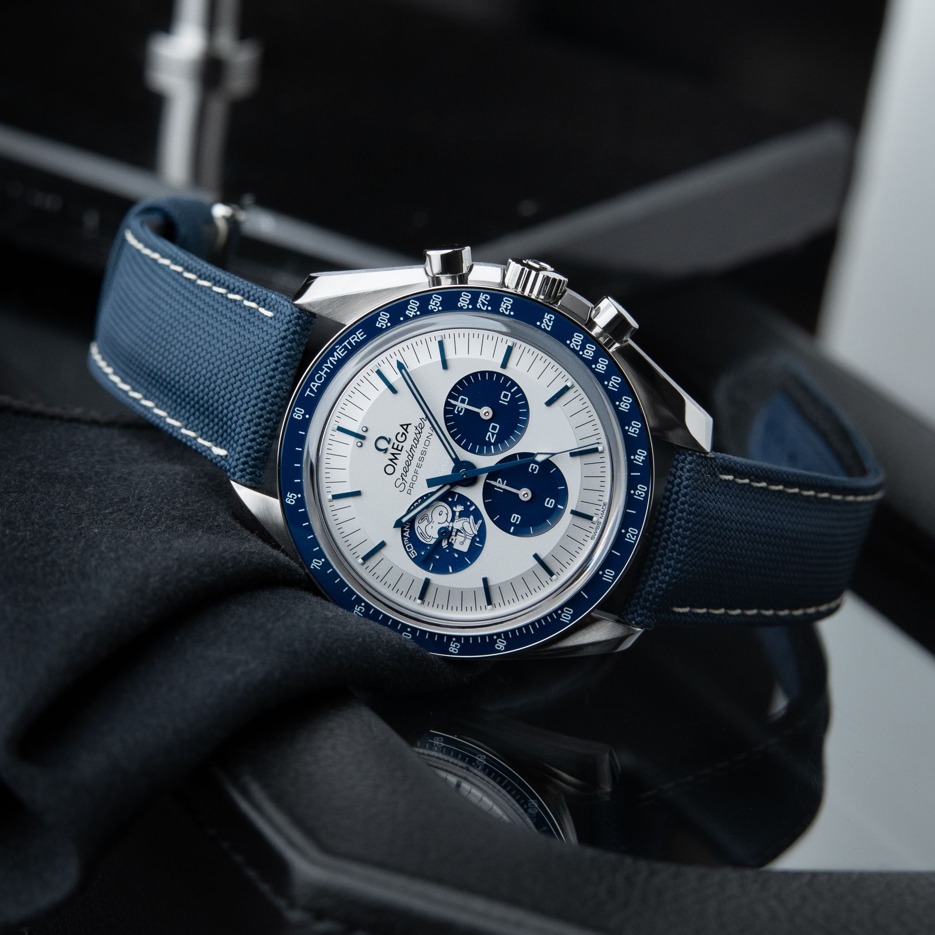 Omega Speedmaster Silver Snoopy Award 50th Anniversary Chronograph Blue