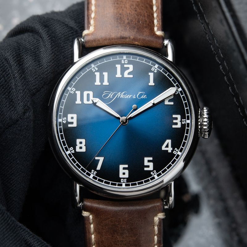 H.Moser & Cie. Heritage Centre Seconds Funky Blue Fume Dial Steel Leather