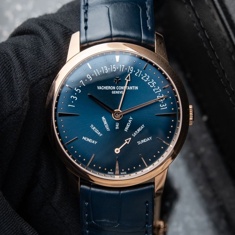 Vacheron Constantin Patrimony Retrograde Day-Date Rose Gold Blue Dial Set