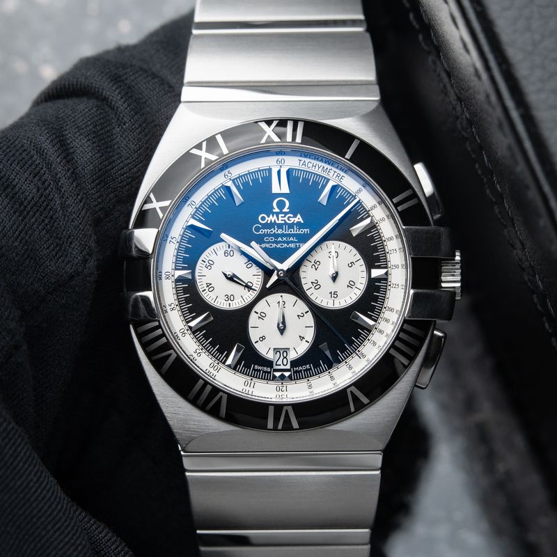 Omega Constellation Double Eagle Chronograph Steel Bracelet + Strap Black