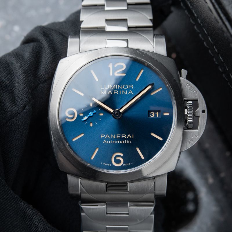 Panerai Luminor Marina 1950 Blue Dial Steel Bracelet Automatic 44 Pam1058