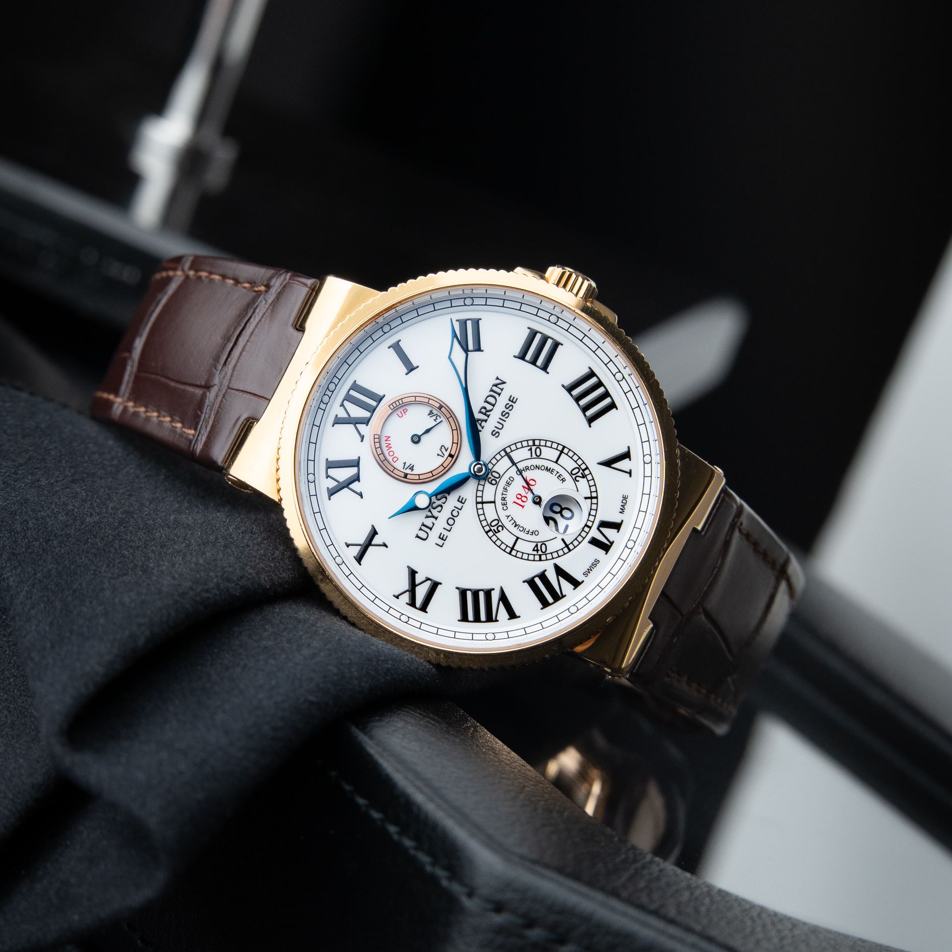 Ulysse Nardin Maxi Marine Chronometer 200M Rose Gold White Dial Leather 43