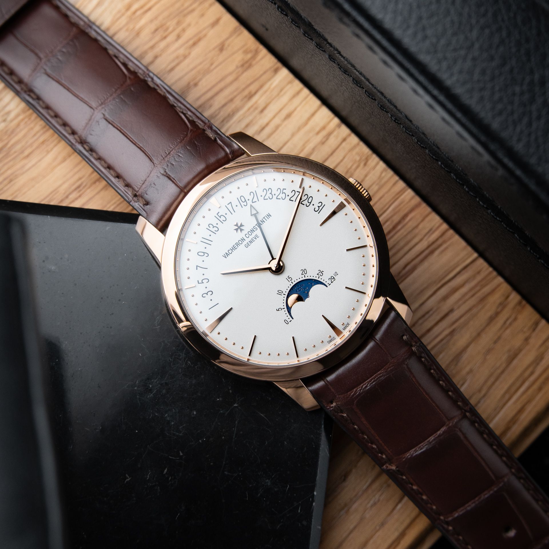 Vacheron Constantin Patrimony Moonphase Retrograde Date Rose Gold Silver