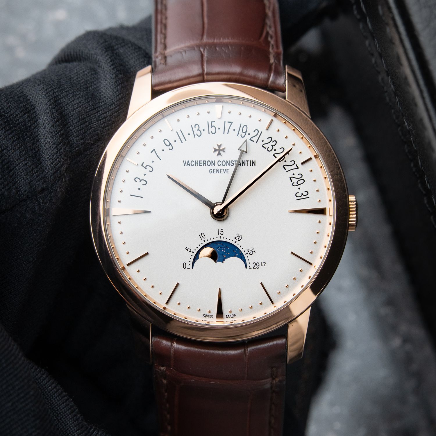 Vacheron Constantin Patrimony Moonphase Retrograde Date Rose Gold Silver
