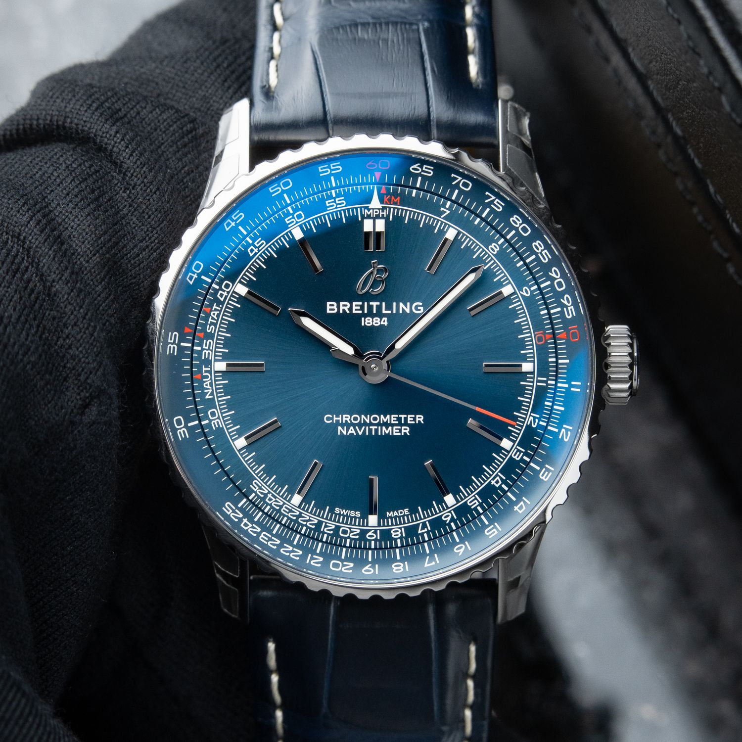 Breitling Navitimer STICKERED Automatic 41mm Blue Dial Steel Leather