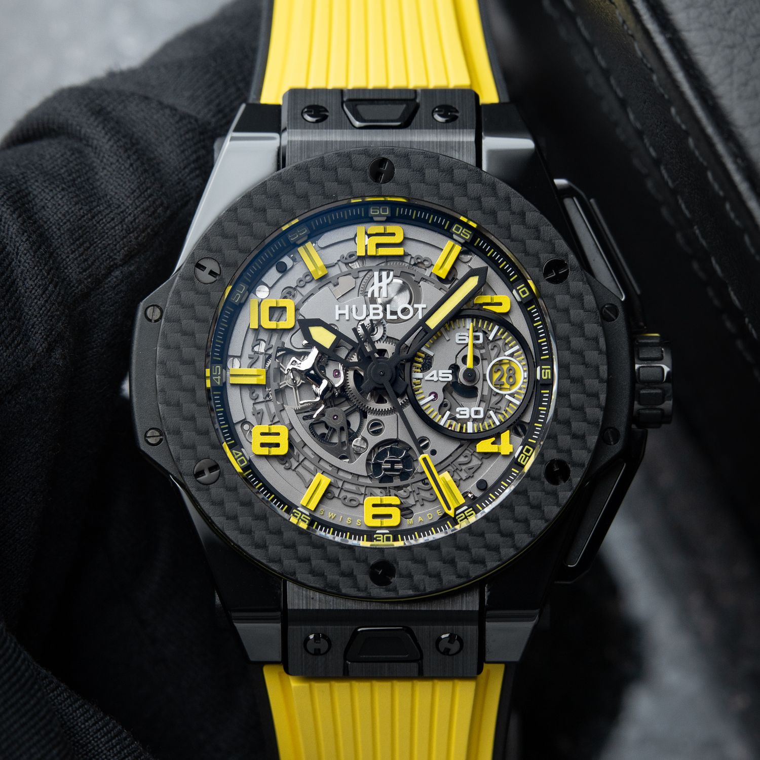 Hublot Big Bang Unico Ferrari Limited Edition Yellow Carbon Fiber Chronograph 45 Ceramic Titanium
