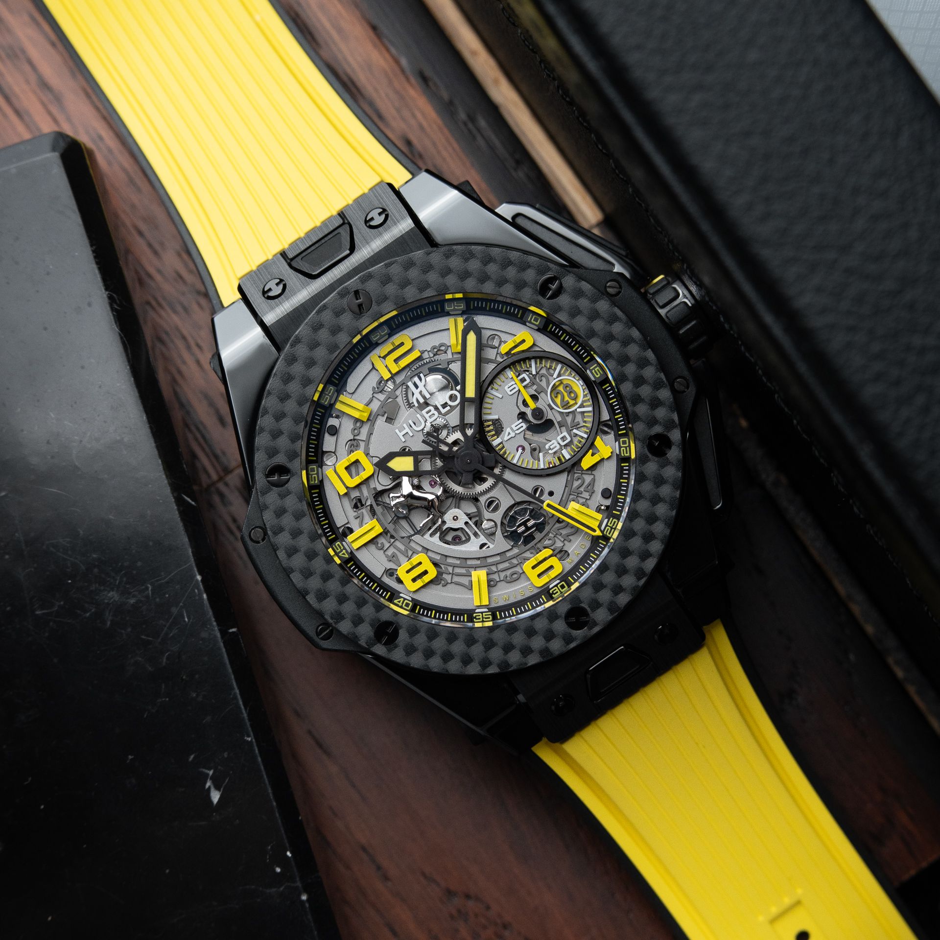 Hublot Big Bang Unico Ferrari Limited Edition Yellow Carbon Fiber Chronograph 45 Ceramic Titanium