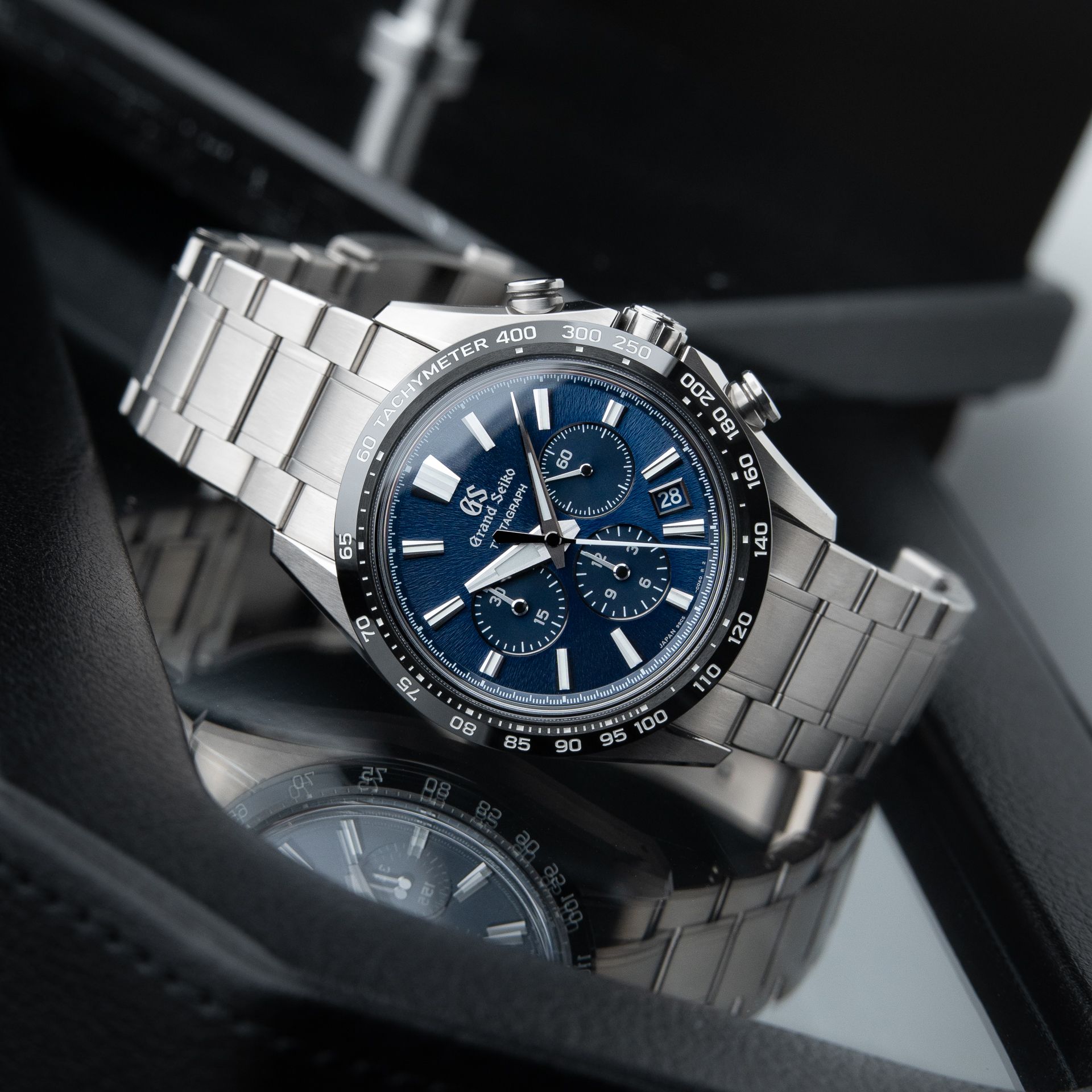 Grand Seiko Evolution 9 Collection Tentagraph Blue Dial Chronograph Titanium Bracelet Ceramic Bezel