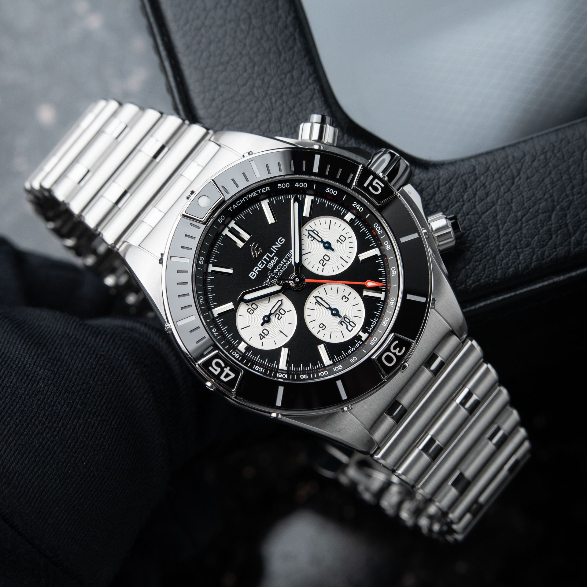 Breitling Super Chronomat B01 44 SERVICED Chronograph Black Steel Bracelet