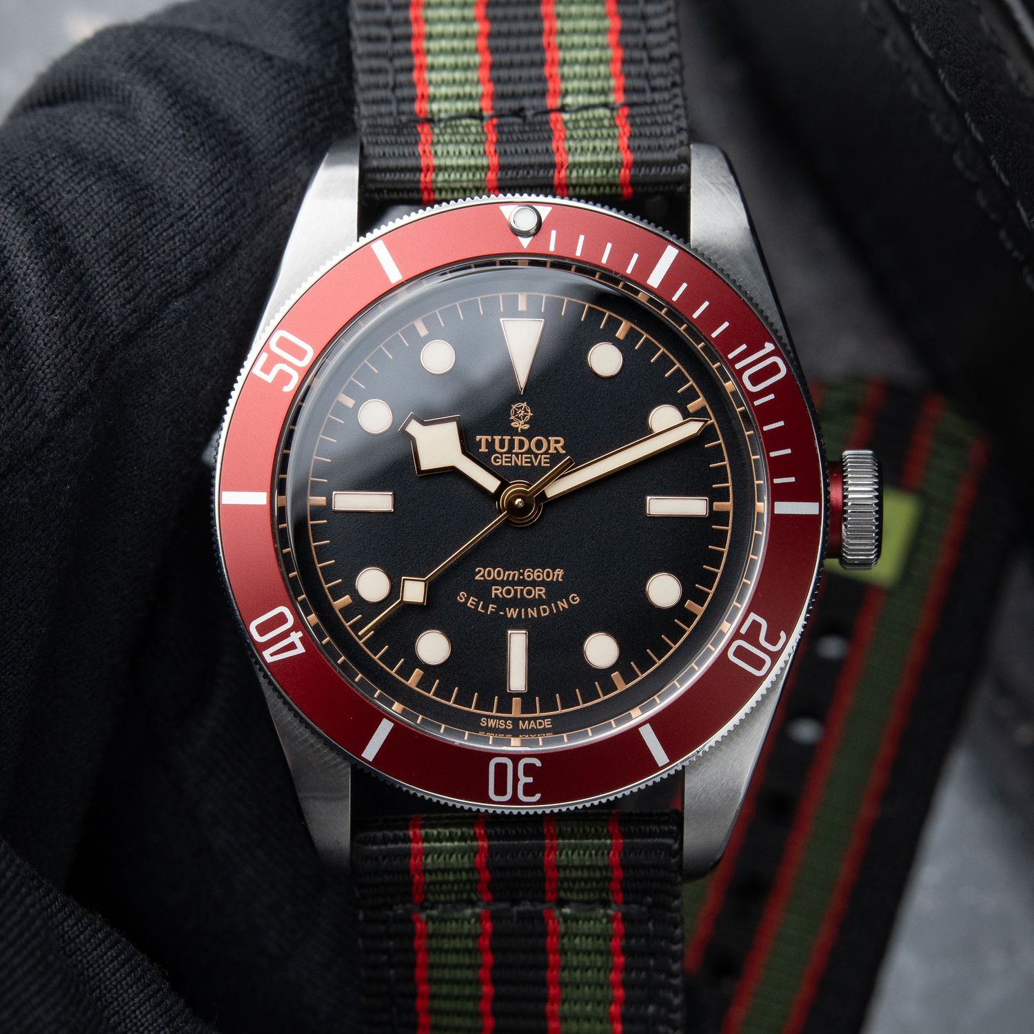 Tudor Heritage Black Bay STRAPS Black Dial Red Aluminum Bezel Automatic 41