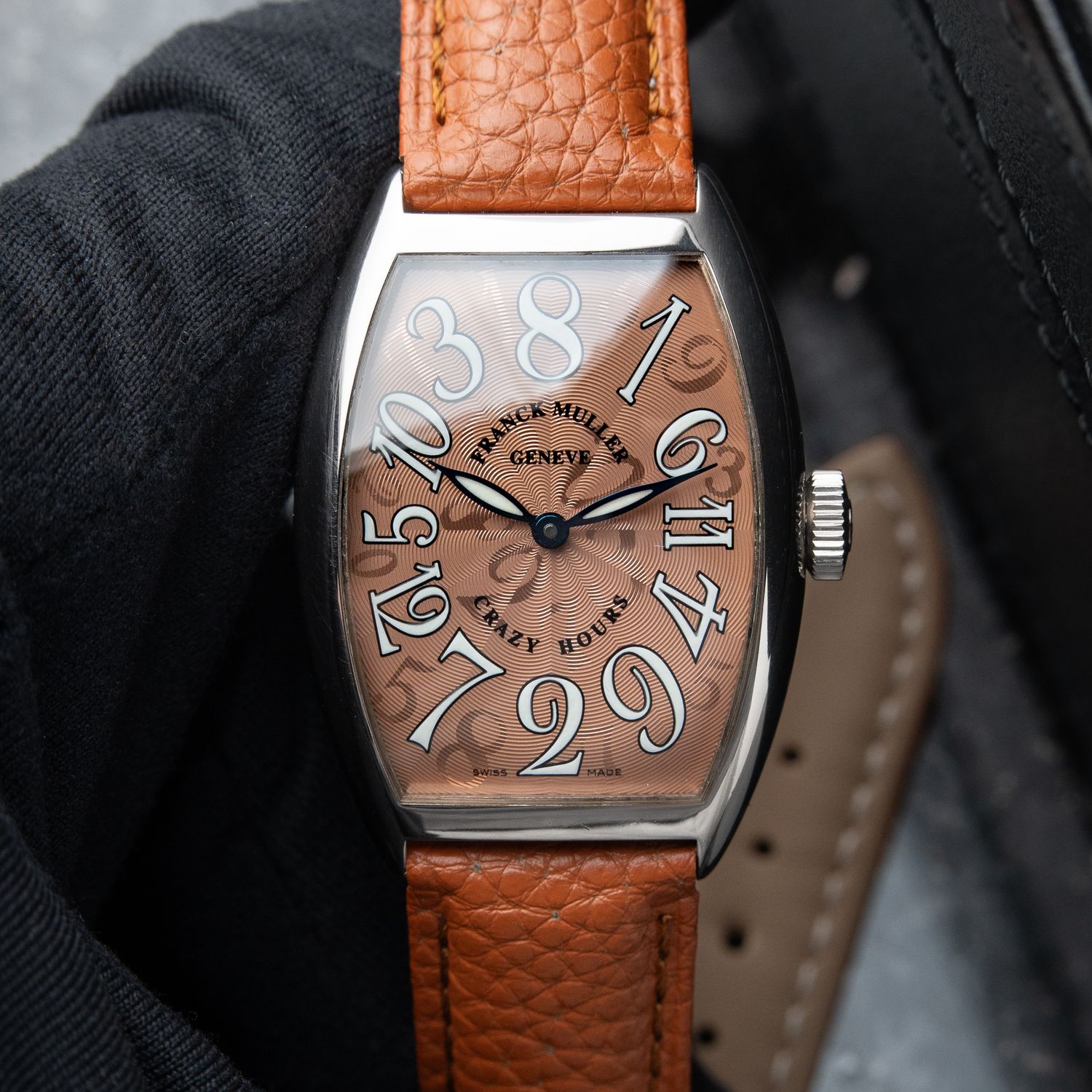 Franck Muller Cintree Curvex RARE Crazy Hours White Gold Salmon Guilloche