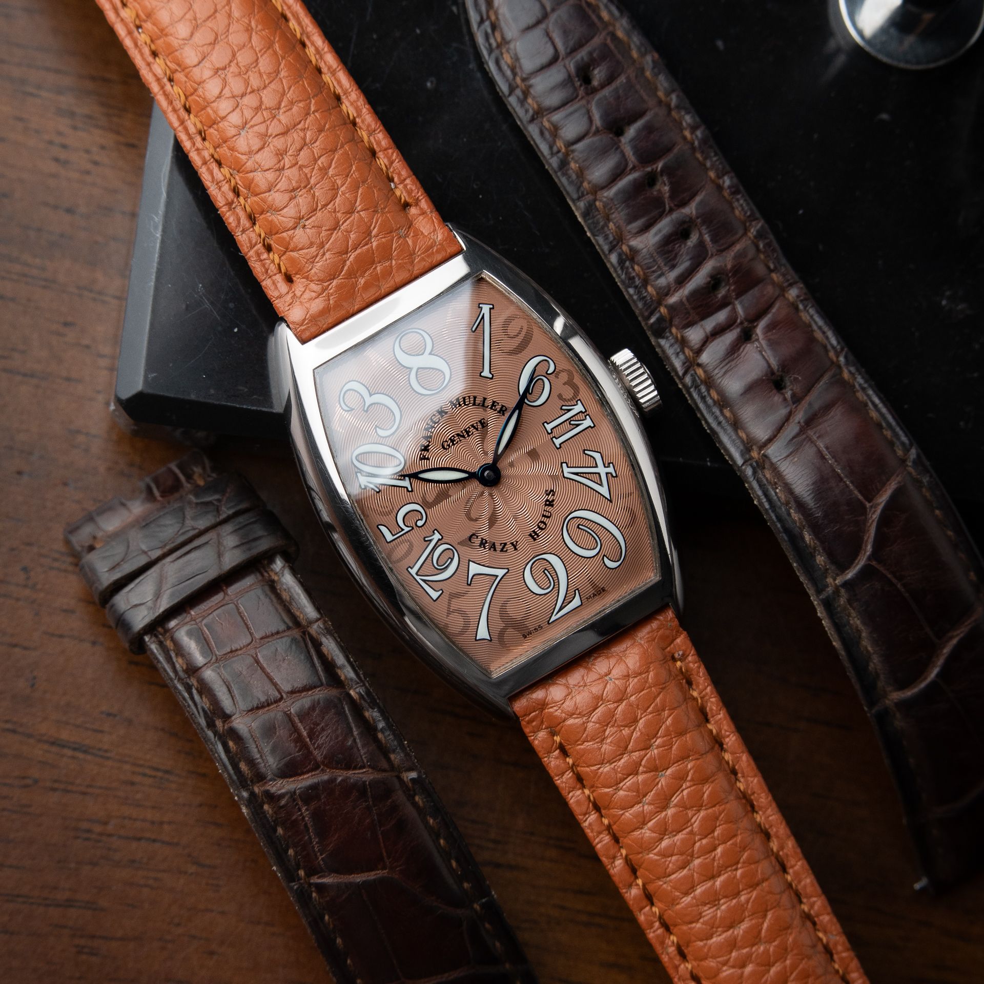 Franck Muller Cintree Curvex RARE Crazy Hours White Gold Salmon Guilloche