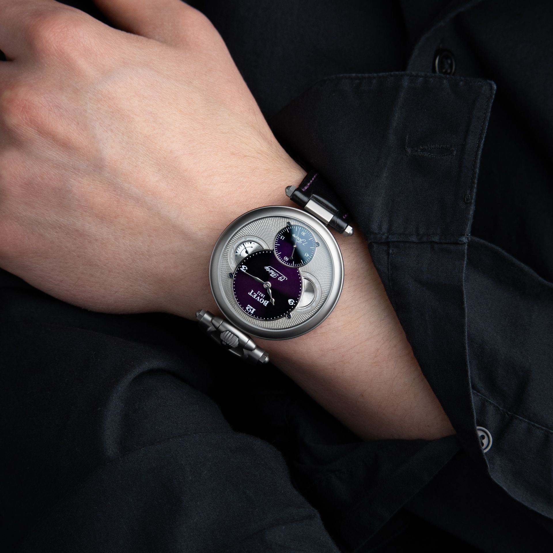 Bovet 19Thirty Fleurier RARE CLEAN Purple Dial Titanium 7 Days 42mm Set