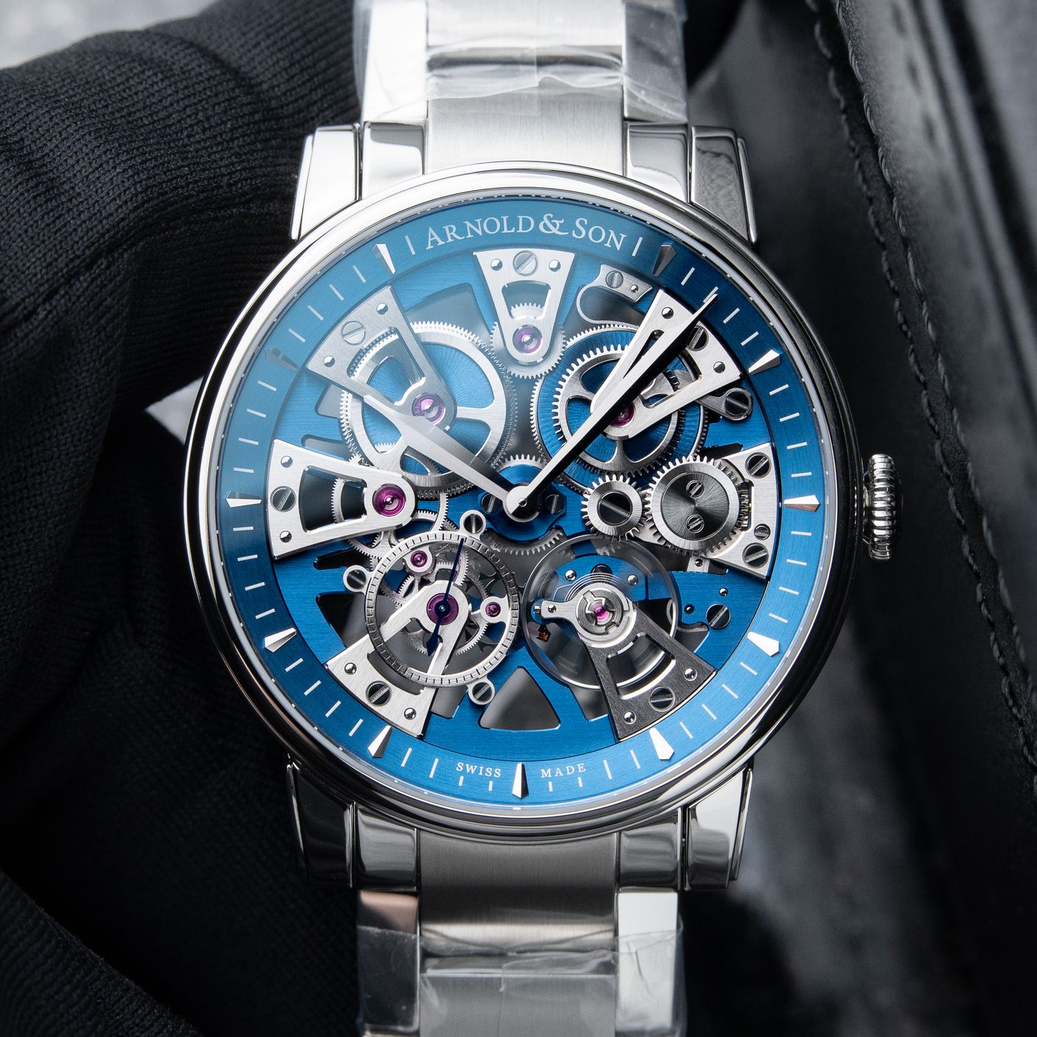 Arnold & Son Nebula UNWORN 6/2025 Blue Skeleton Openworked Steel Bracelet Arnold & Son Nebula UNWORN 6/2025 Blue Skeleton Openworked Steel Bracelet