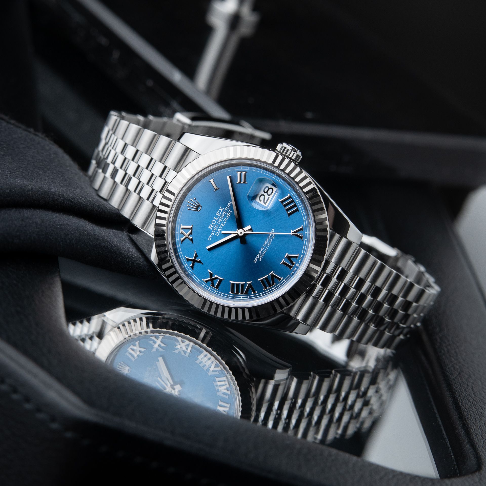 Rolex Datejust 41 12/2024 Blue Roman Dial Fluted Bezel Jubilee Bracelet