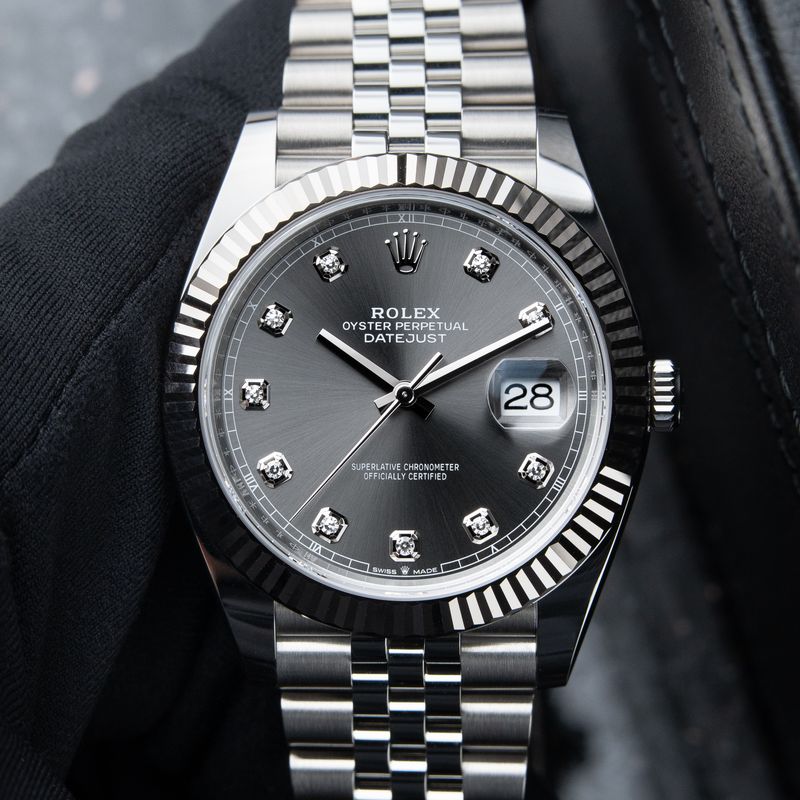 Rolex Datejust 41 10/2025 Grey Dial Diamond Dial Indices Jubilee Fluted
