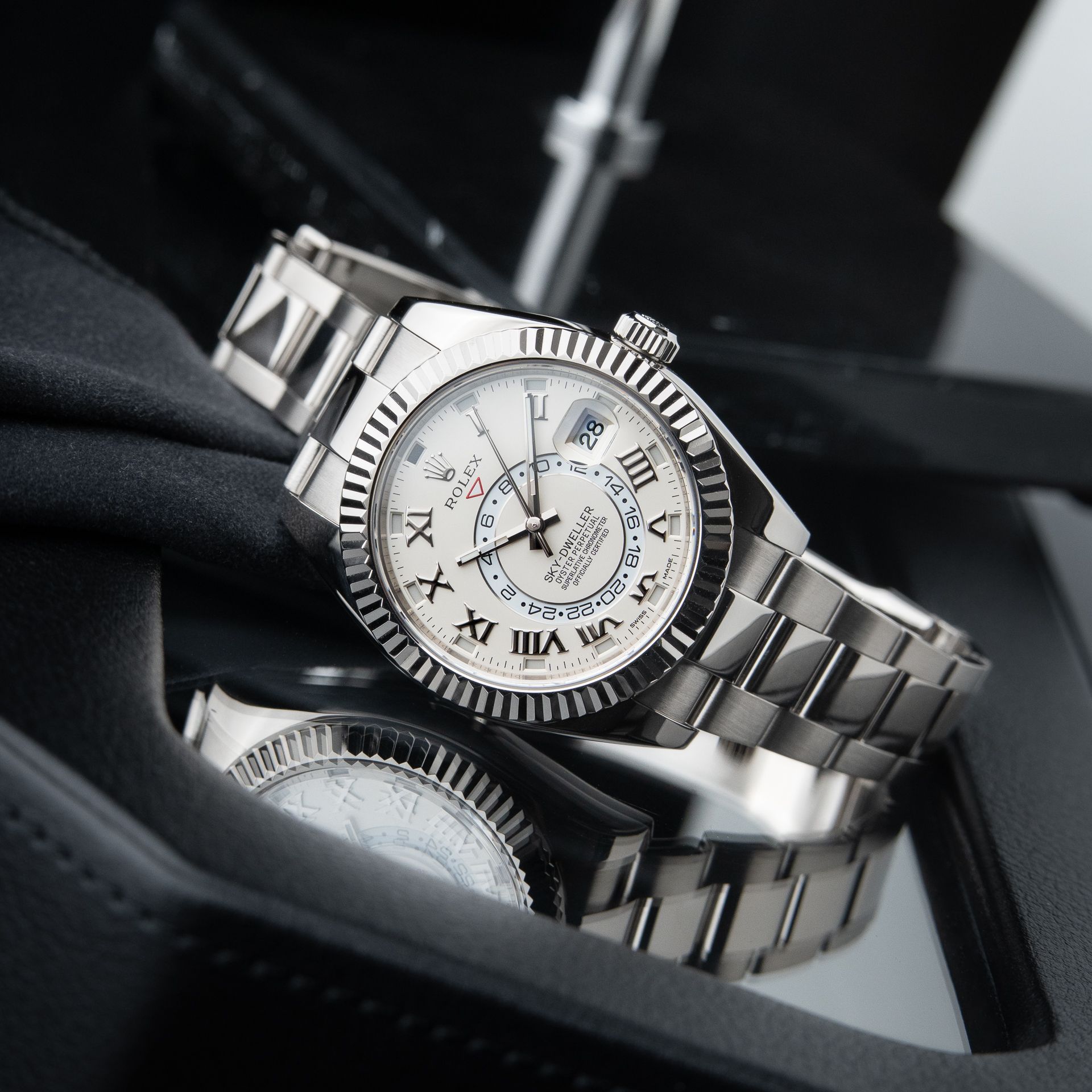 Rolex Sky-Dweller Ivory Dial Roman Numerals White Gold Oyster Bracelet Set