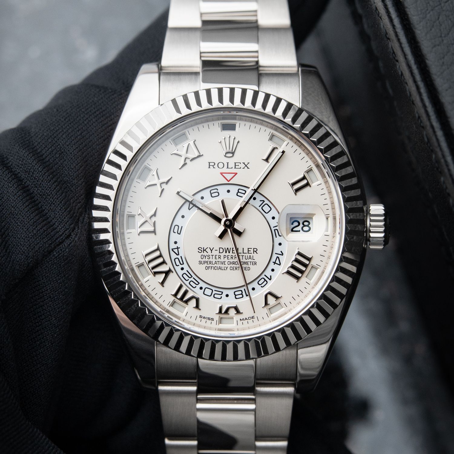 Rolex Sky-Dweller Ivory Dial Roman Numerals White Gold Oyster Bracelet Set