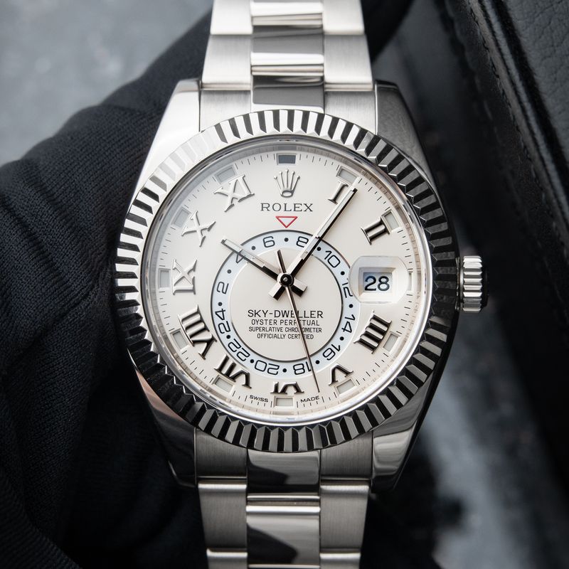 Rolex Sky-Dweller Ivory Dial Roman Numerals White Gold Oyster Bracelet Set