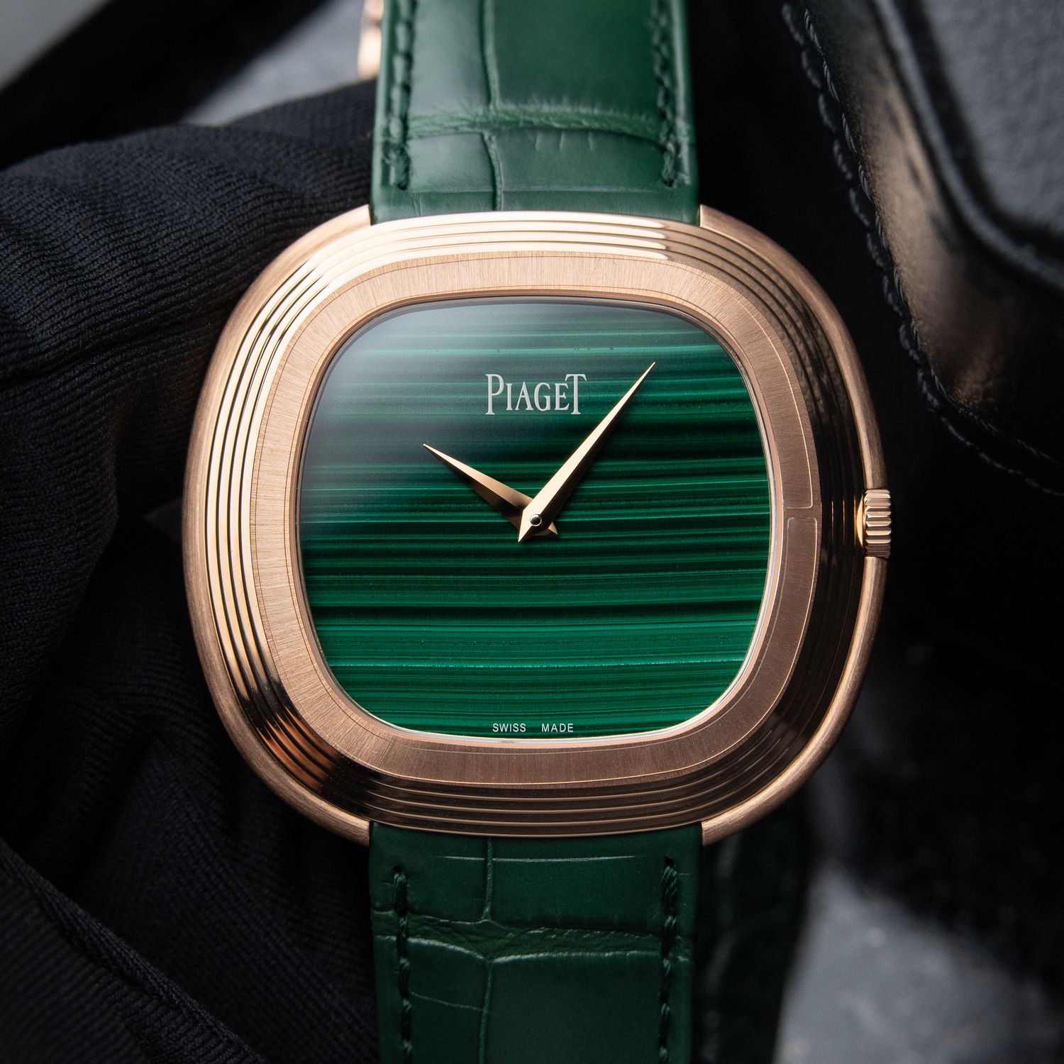 Piaget Andy Warhol Black Tie RARE STICKERED 6/2025 Green Malachite Rose Gold Leather