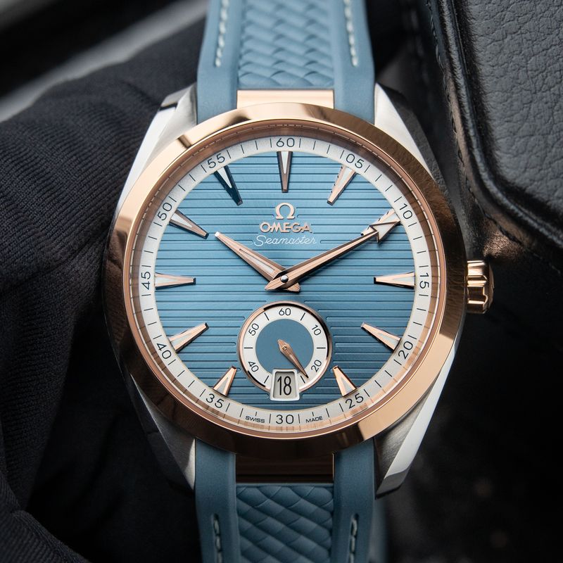 Omega Seamaster Aqua Terra 150M 8/2025 Two Tone Rose Gold Steel Blue Dial