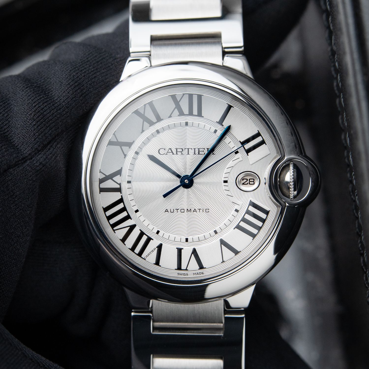 Cartier Ballon Bleu De Cartier 42 Date Steel Bracelet Guilloche Automatic Cartier Ballon Bleu De Cartier 42 Date Steel Bracelet Guilloche Automatic