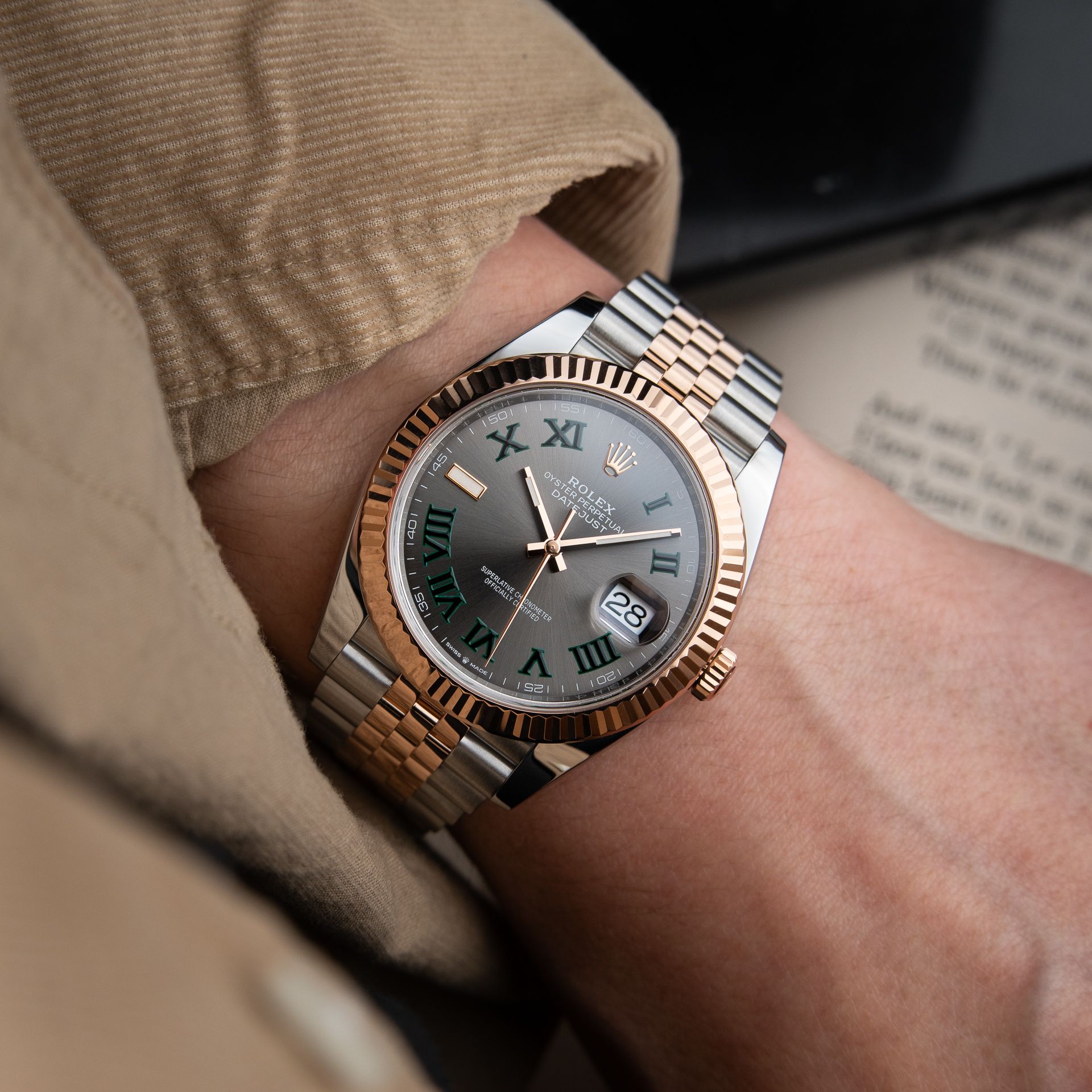 Rolex Datejust 41 Wimbledon Two Tone Rose Gold Steel Jubilee Bracelet Grey