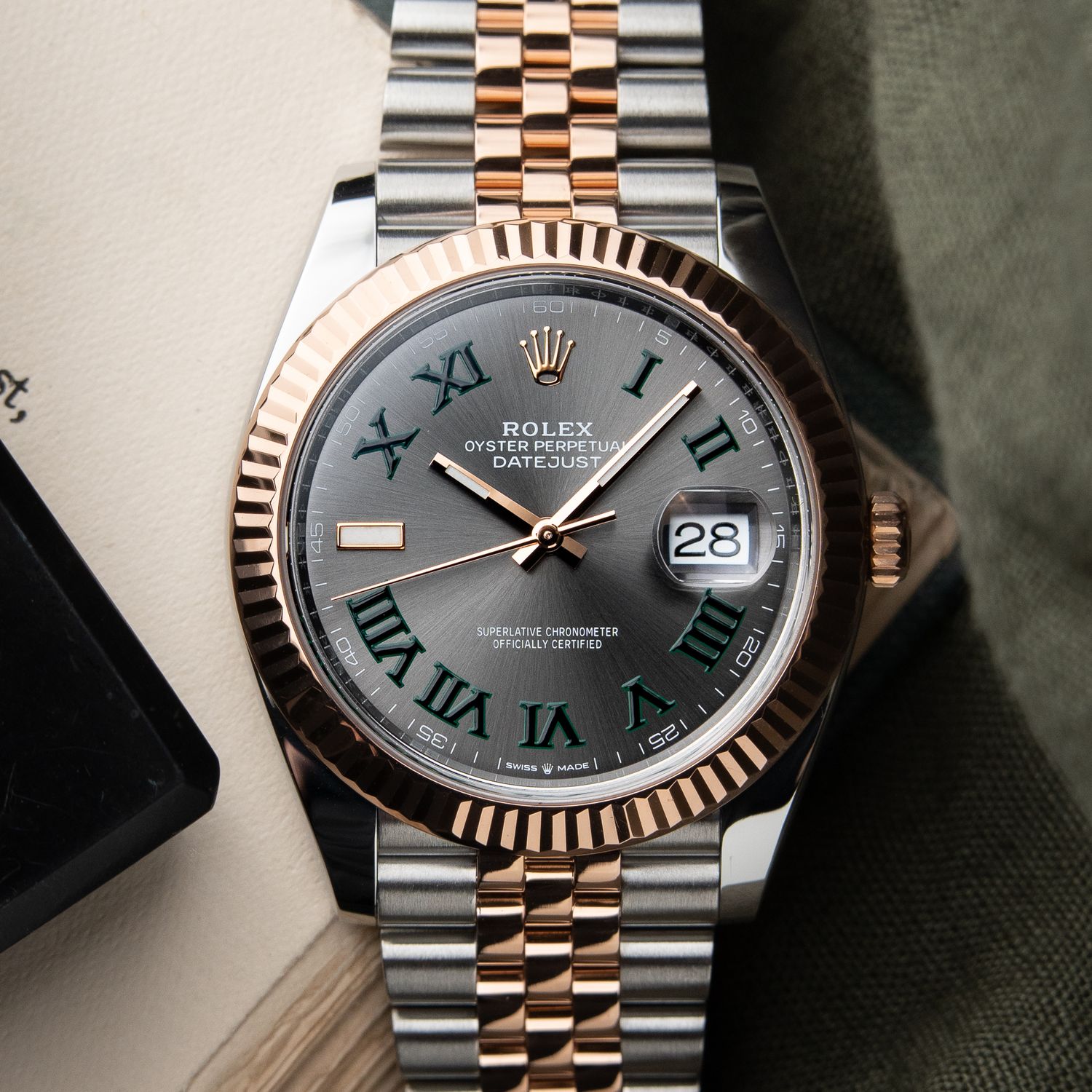 Rolex Datejust 41 Wimbledon Two Tone Rose Gold Steel Jubilee Bracelet Grey