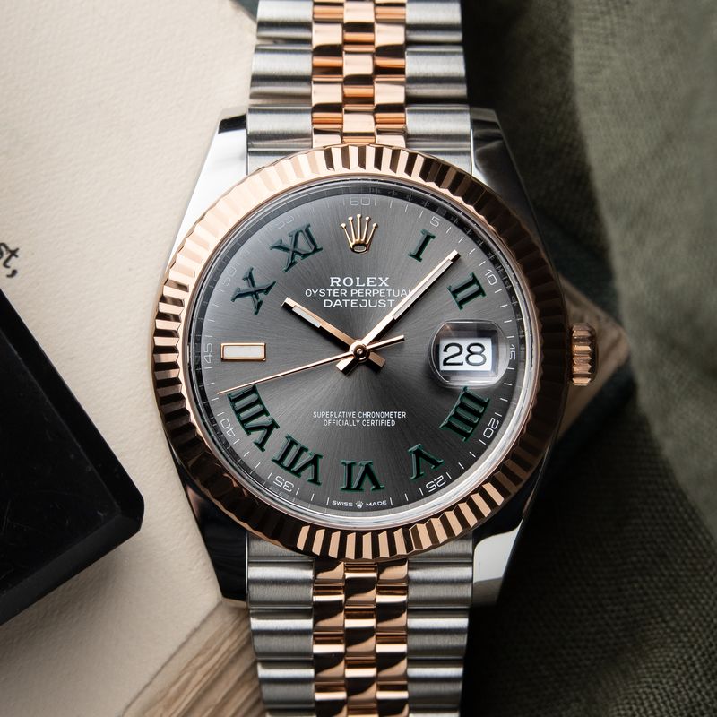 Rolex Datejust 41 Wimbledon Two Tone Rose Gold Steel Jubilee Bracelet Grey