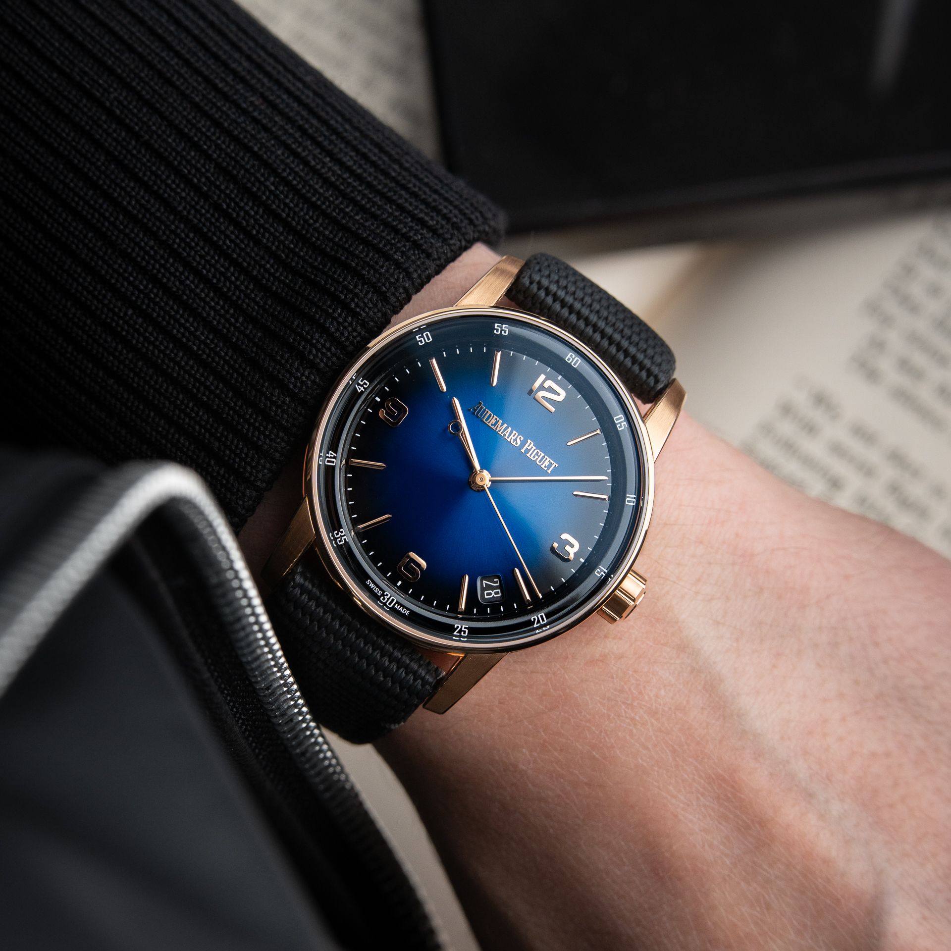 Audemars Piguet Code 11.59 AP SERVICED Lacquered Blue Dial Strap Rose Gold