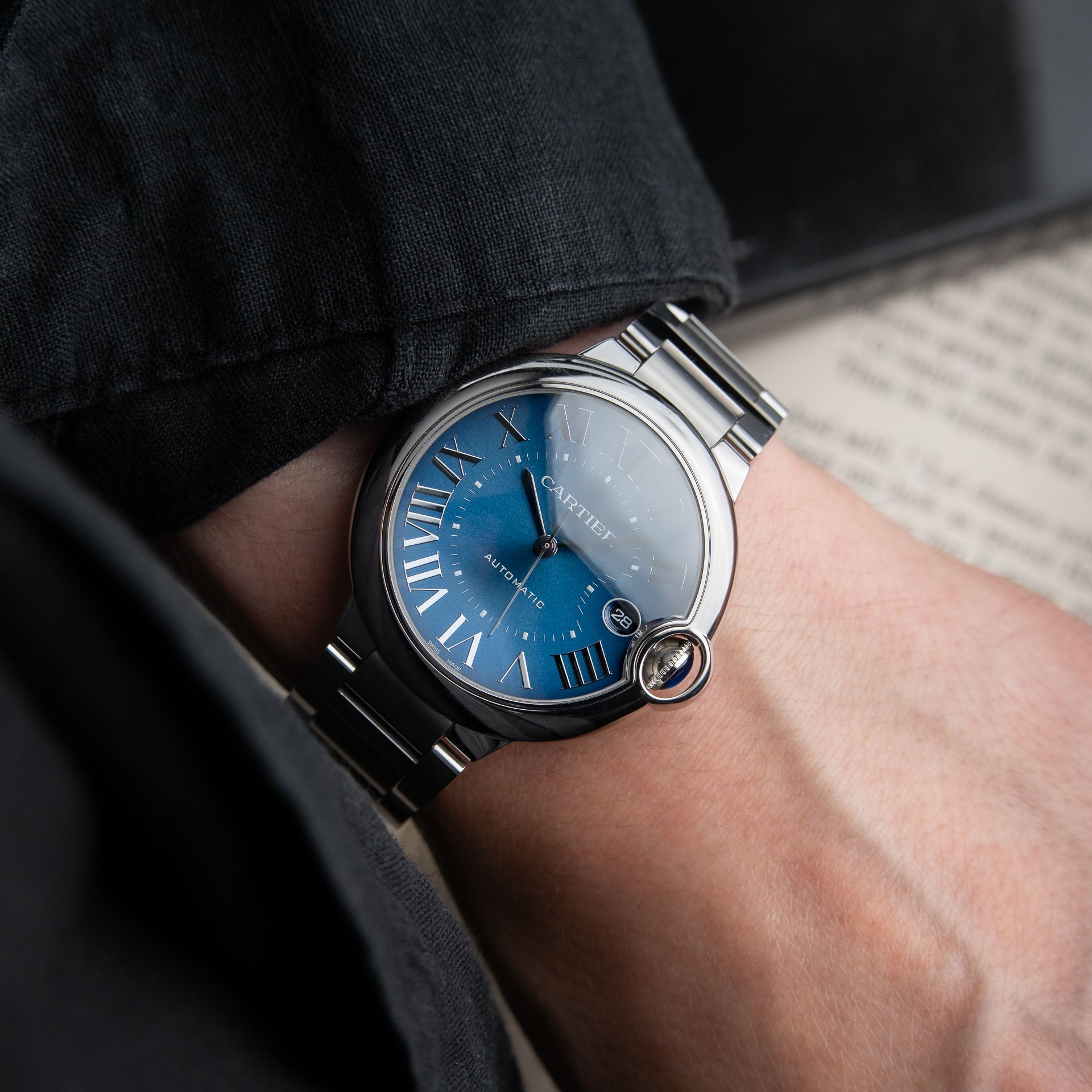 Cartier Ballon Bleu De Cartier 40mm Date Steel Bracelet Blue Roman Dial