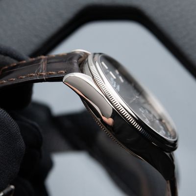 Rolex Cellini Dual Time White Gold Black Guilloche Dial Leather