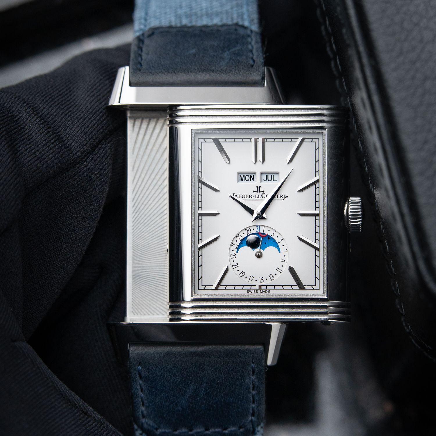 Jaeger-LeCoultre Reverso Tribute MESH Duoface Calendar Moonphase Blue Set
