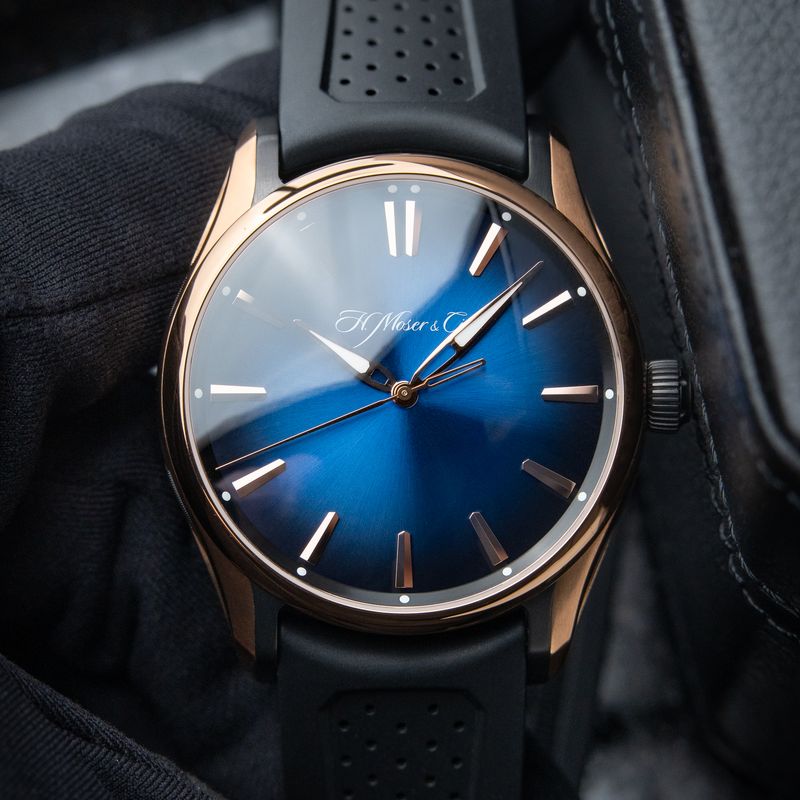 H.Moser & Cie. Pioneer Centre Seconds Blue Fume Rose Gold DLC Titanium Set