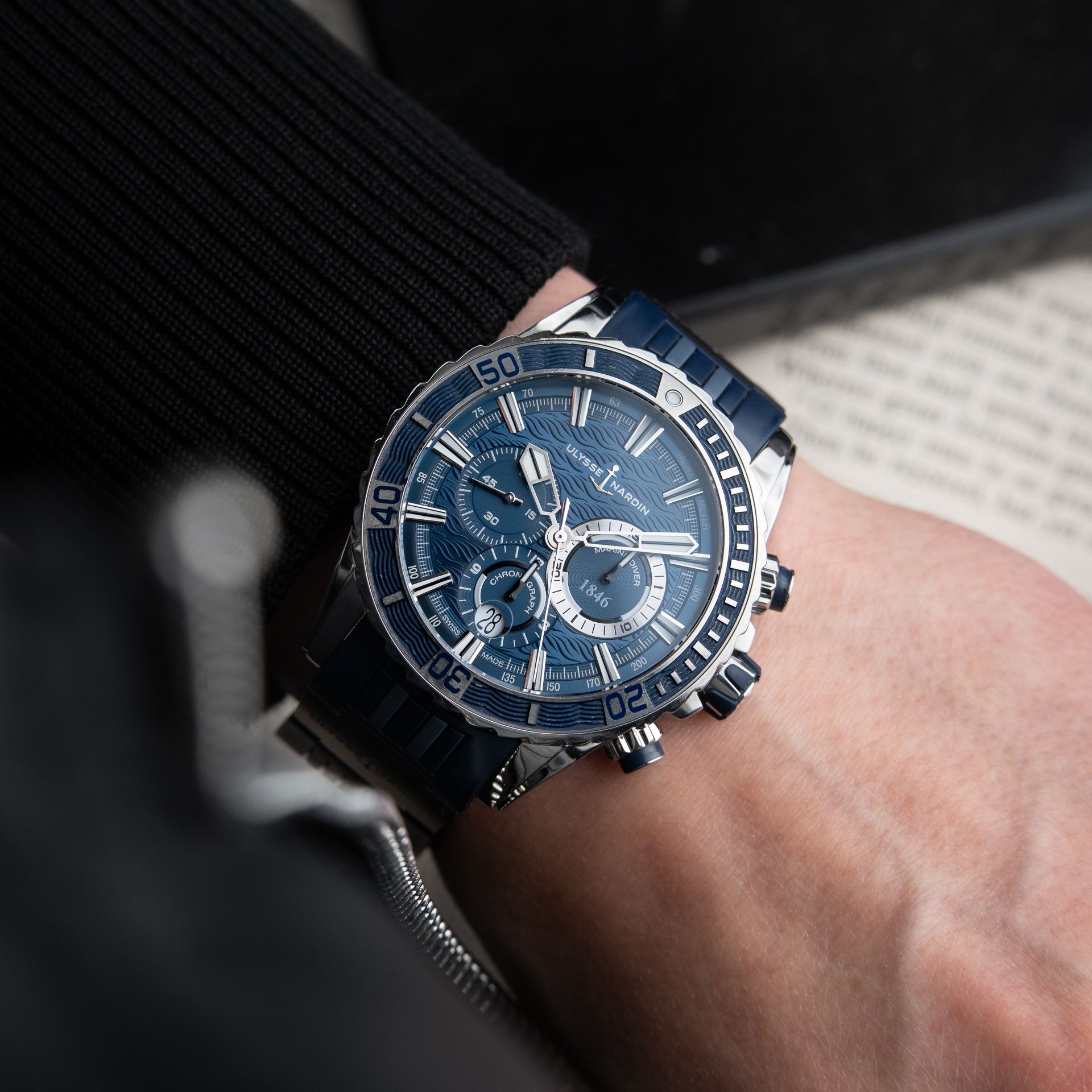 Ulysse Nardin Diver Chronograph Marine Steel Blue Wave Dial Automatic 44mm