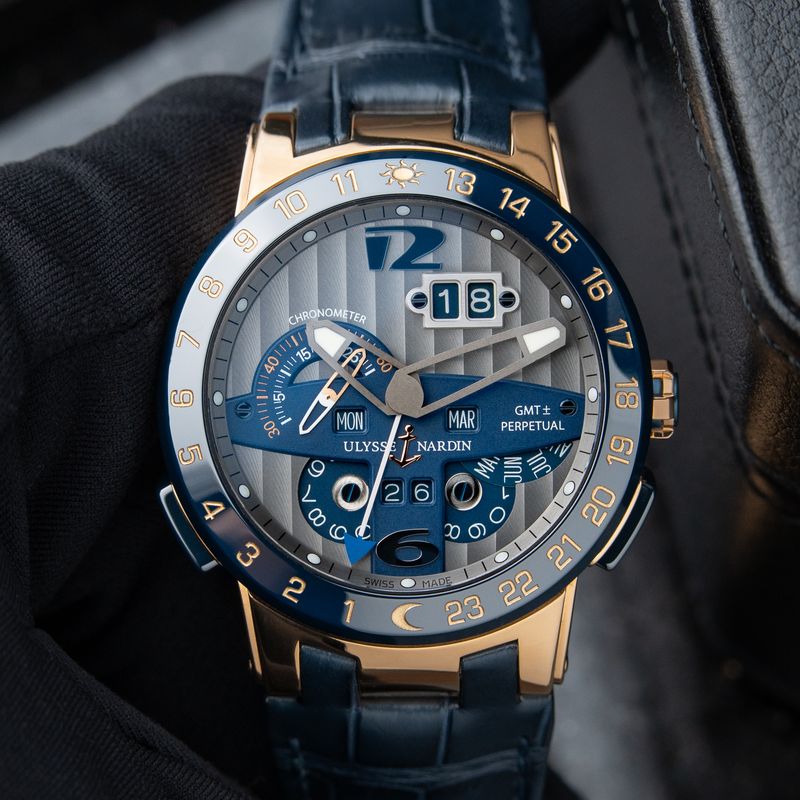 Ulysse Nardin El Toro Perpetual Calendar GMT Gray Blue Ceramic Rose Gold