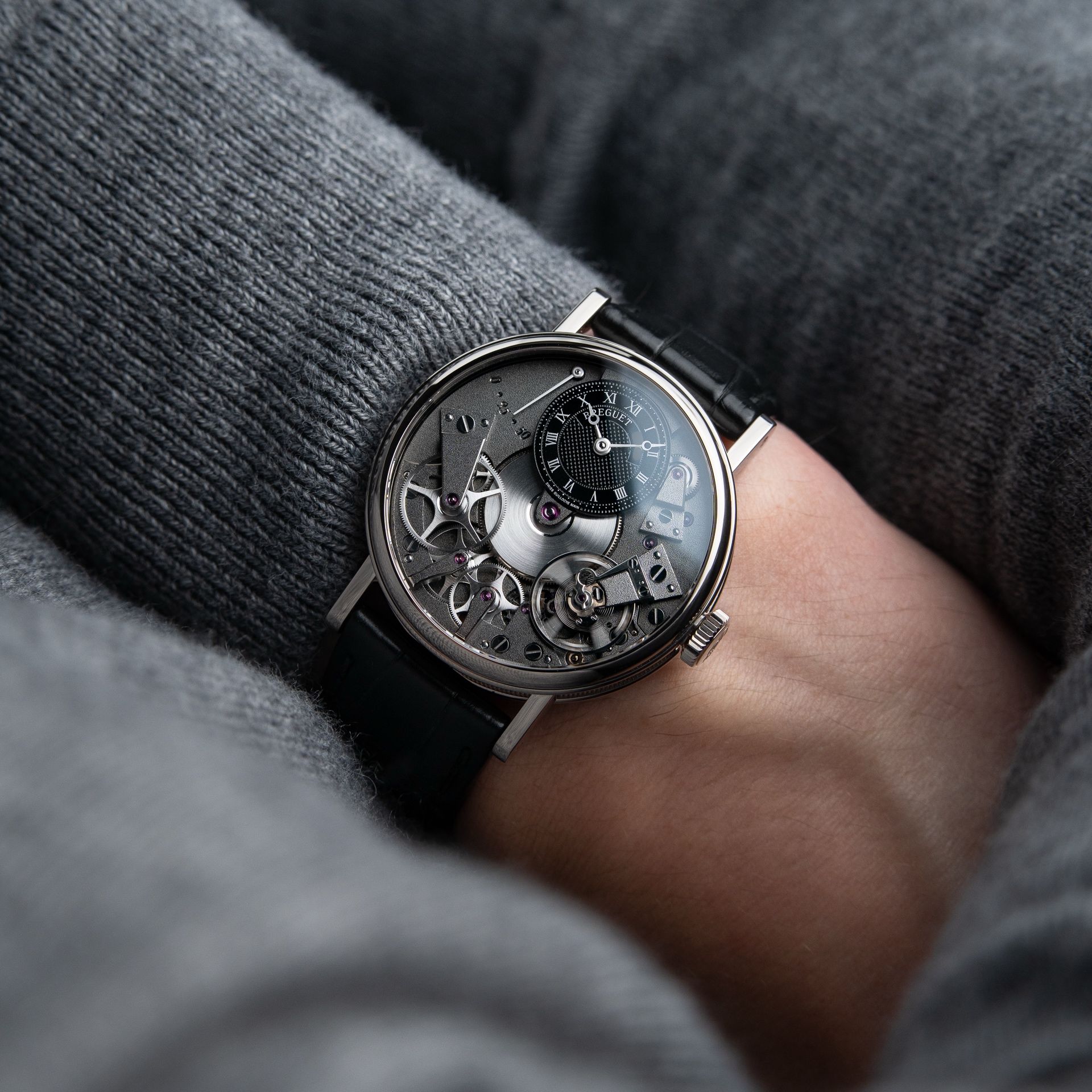 Breguet Tradition 7027BB White Gold Power Reserve Grey Black Dial Leather