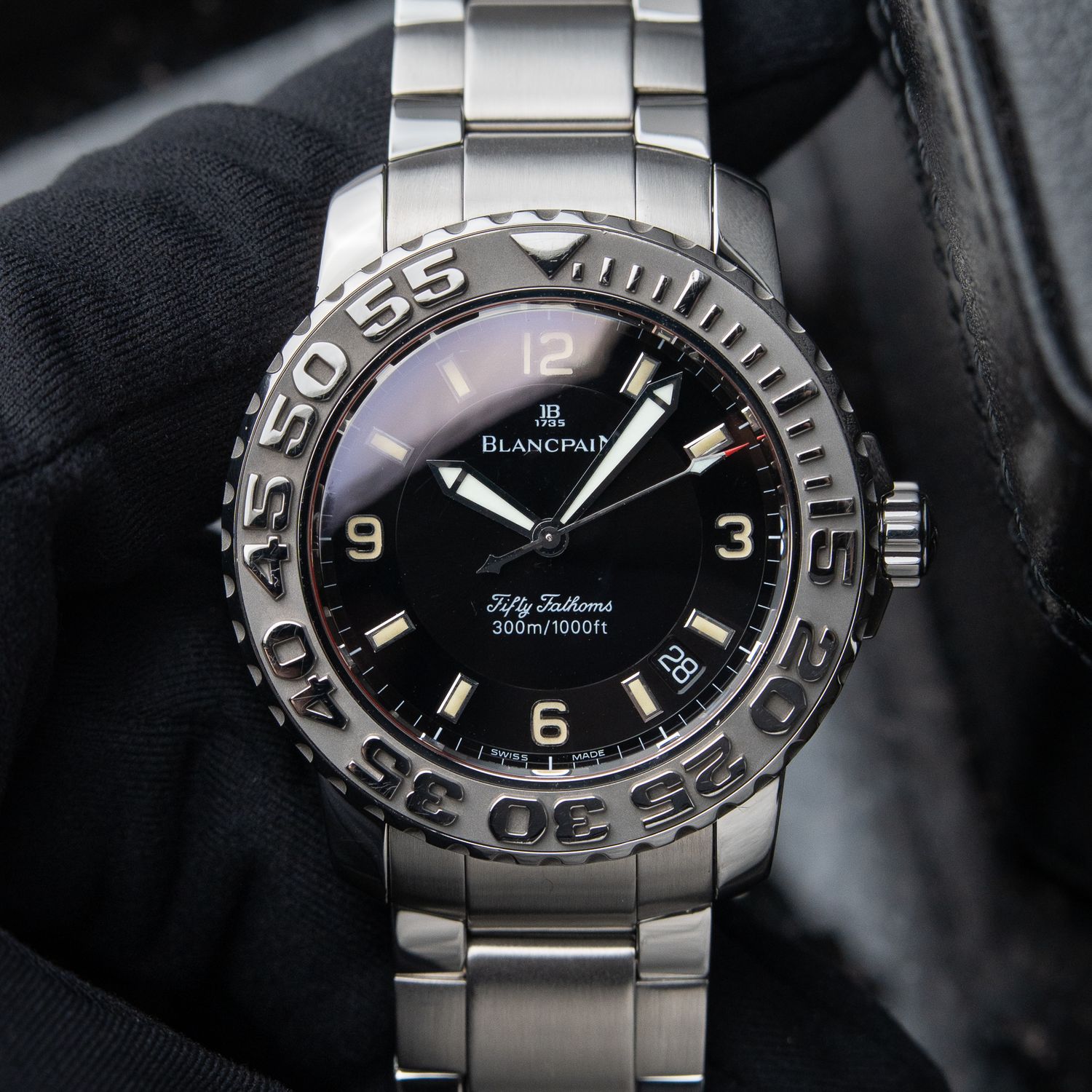 Blancpain Fifty Fathoms Diver Divers Trilogy Black Steel Bracelet Bezel 40