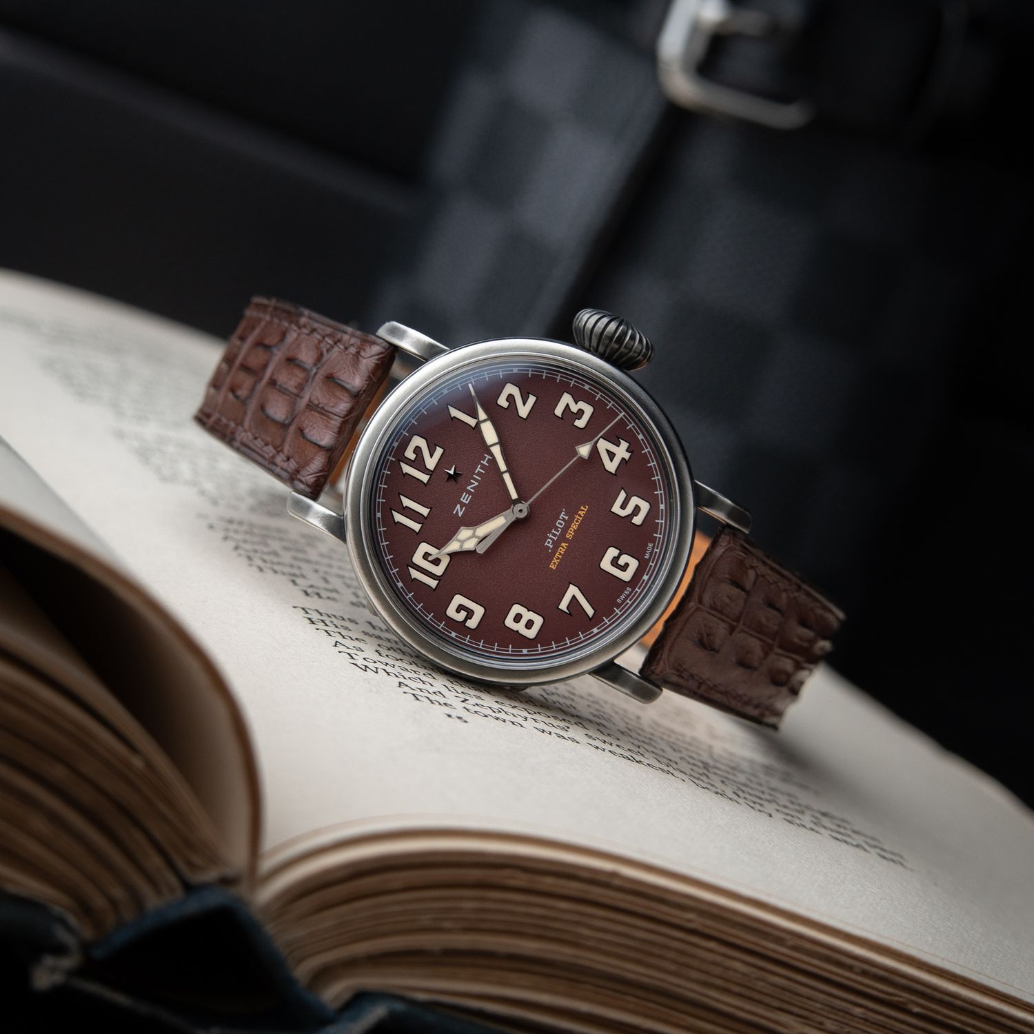 Zenith Pilot Type 20 Limited Edition RARE Burgundy Steel Leather