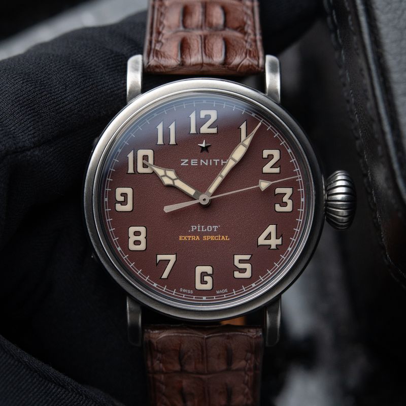 Zenith Pilot Type 20 Limited Edition RARE Burgundy Steel Leather Automatic