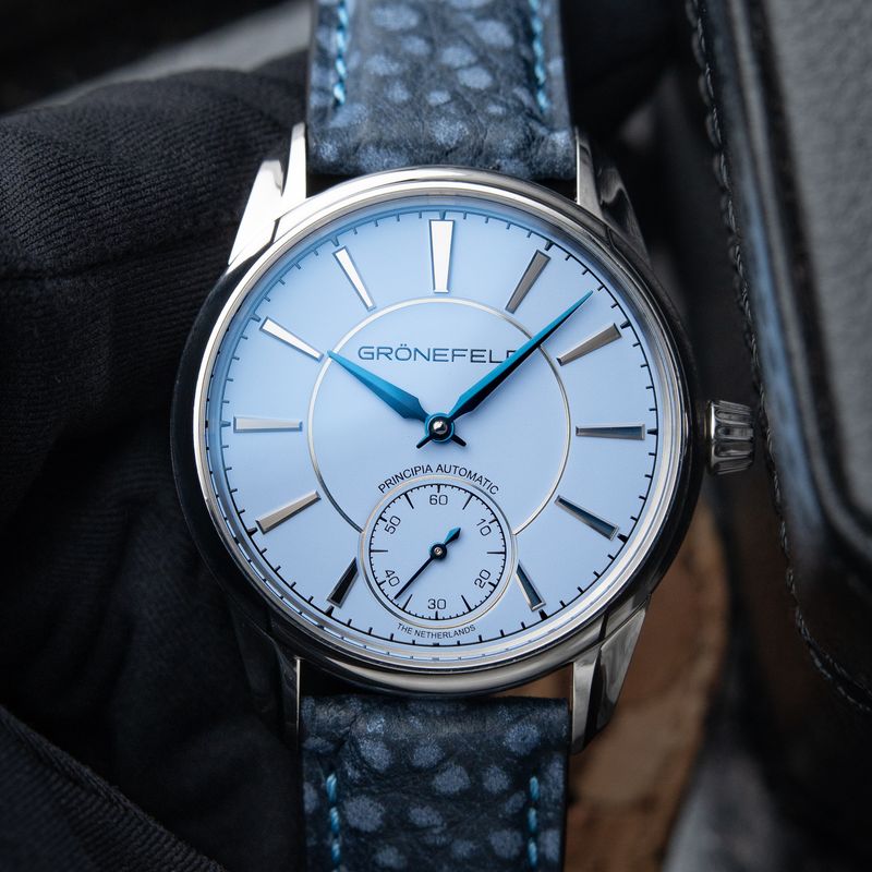 Grönefeld 1941 Principia Automatic RARE Light Blue Dial Steel Leather 39.5 Gronefeld