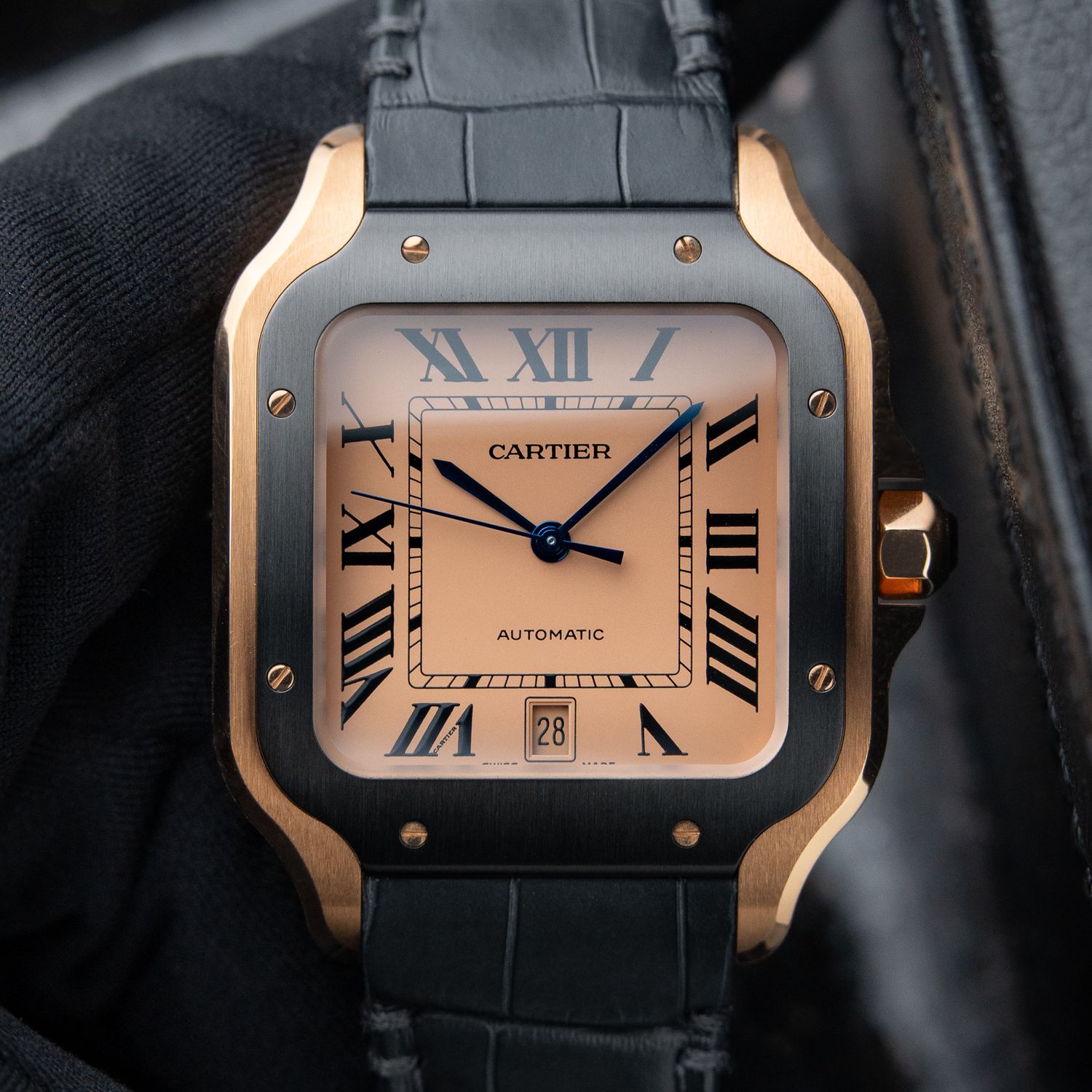 Cartier Santos De Cartier Large Model RARE Arab Watch Club Rose Gold Black Cartier Santos De Cartier Large Model RARE Arab Watch Club Rose Gold Black