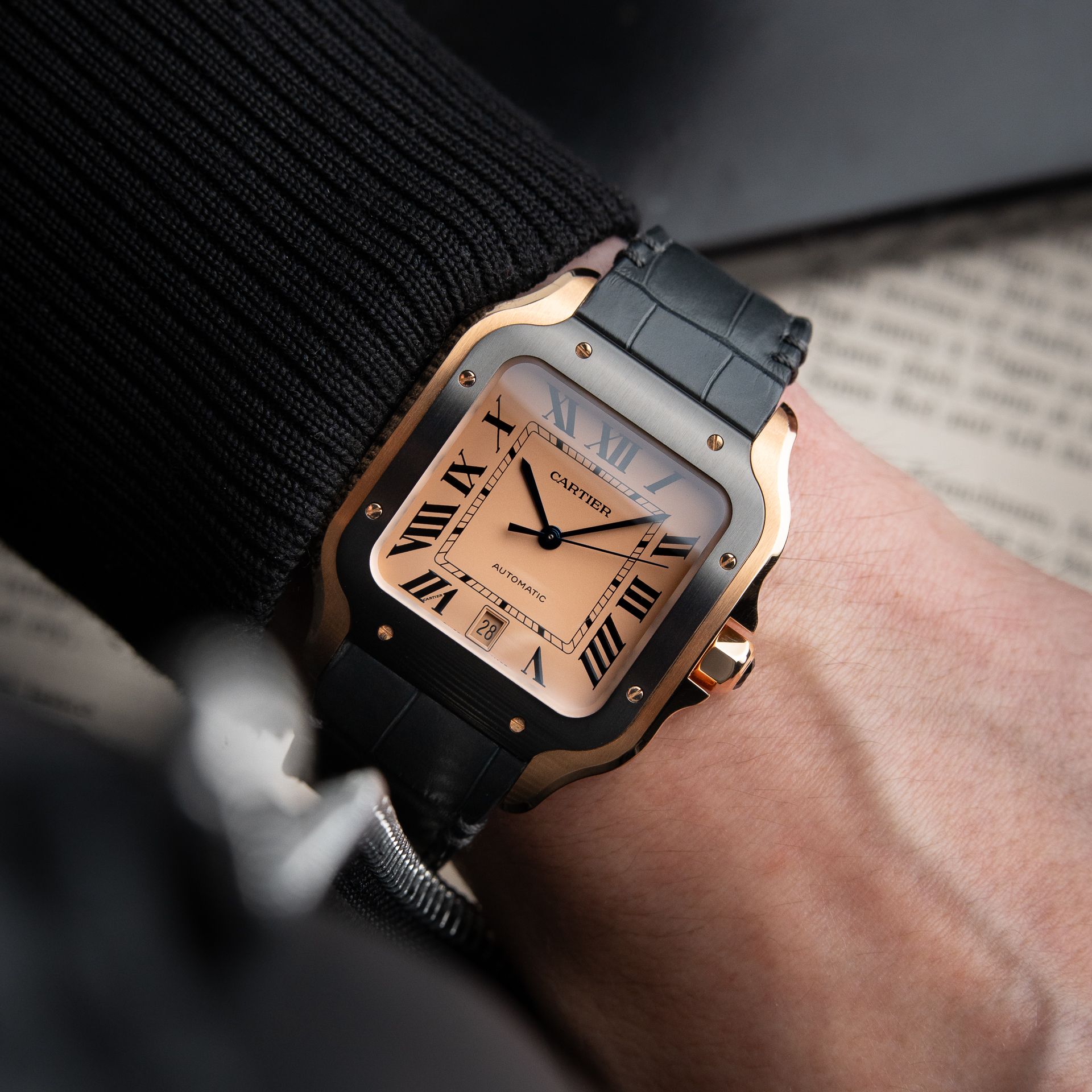 Cartier Santos De Cartier Large Model RARE Arab Watch Club Rose Gold Black