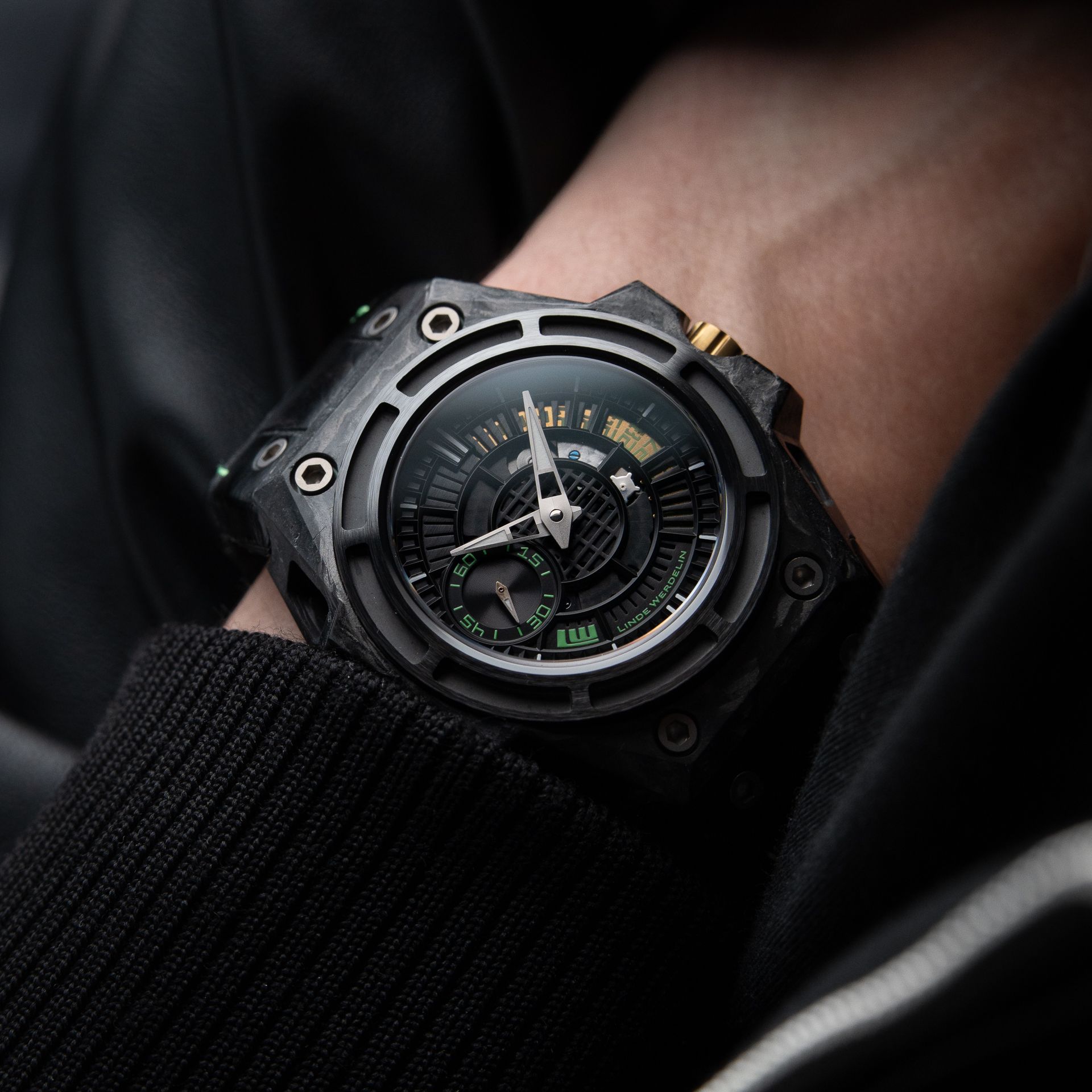 Linde Werdelin SpidoLite II Tech Green Carbon Limited Edition Skeleton 44