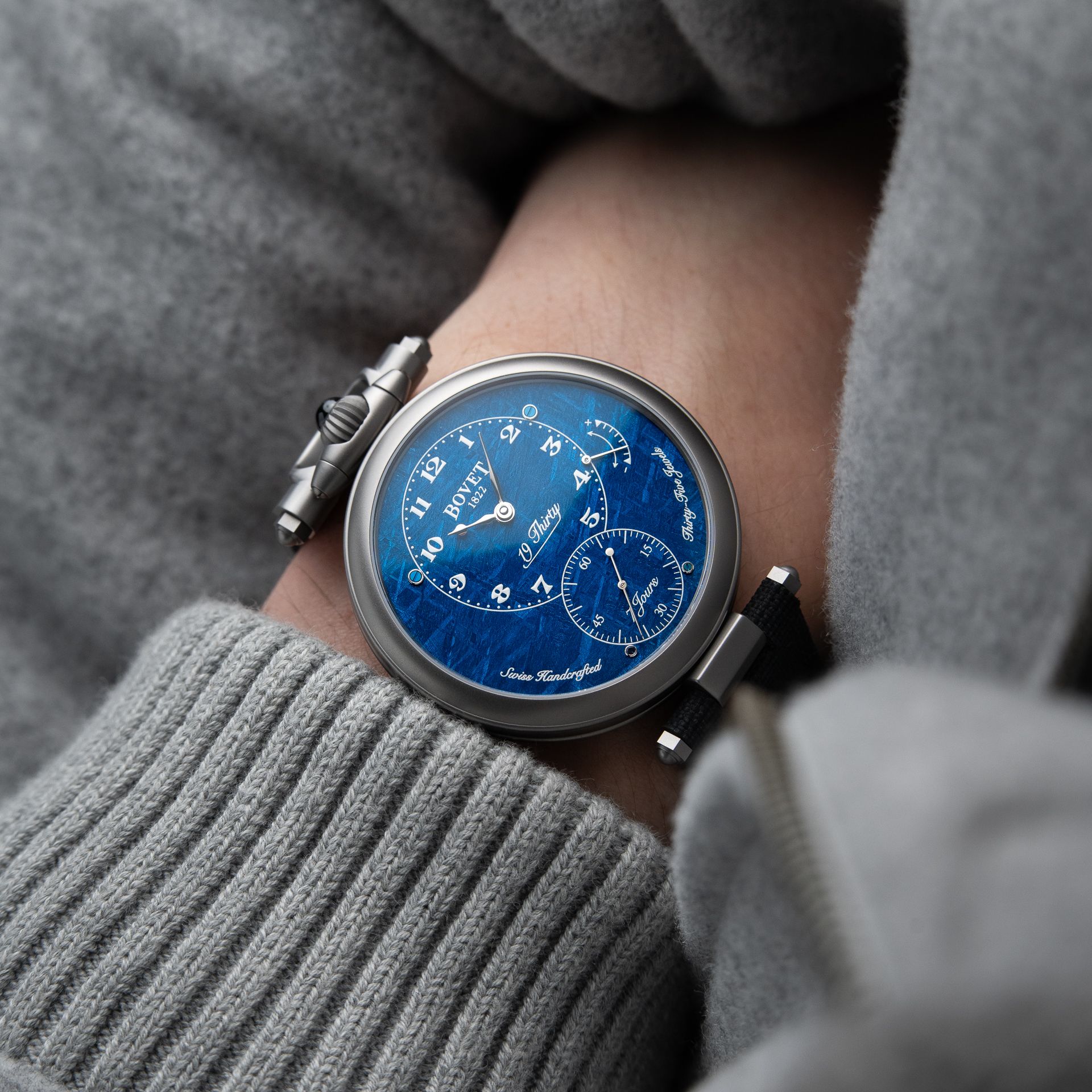 Bovet 19Thirty Fleurier UNWORN RARE Blue Meteorite Dial 7 Days Titanium 42
