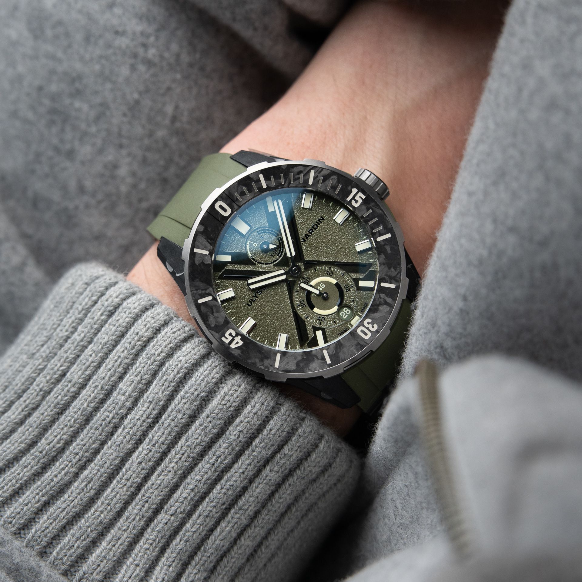 Ulysse Nardin Diver NET OPS STICKERED 3/2026 Green Dial Carbon Bezel Steel
