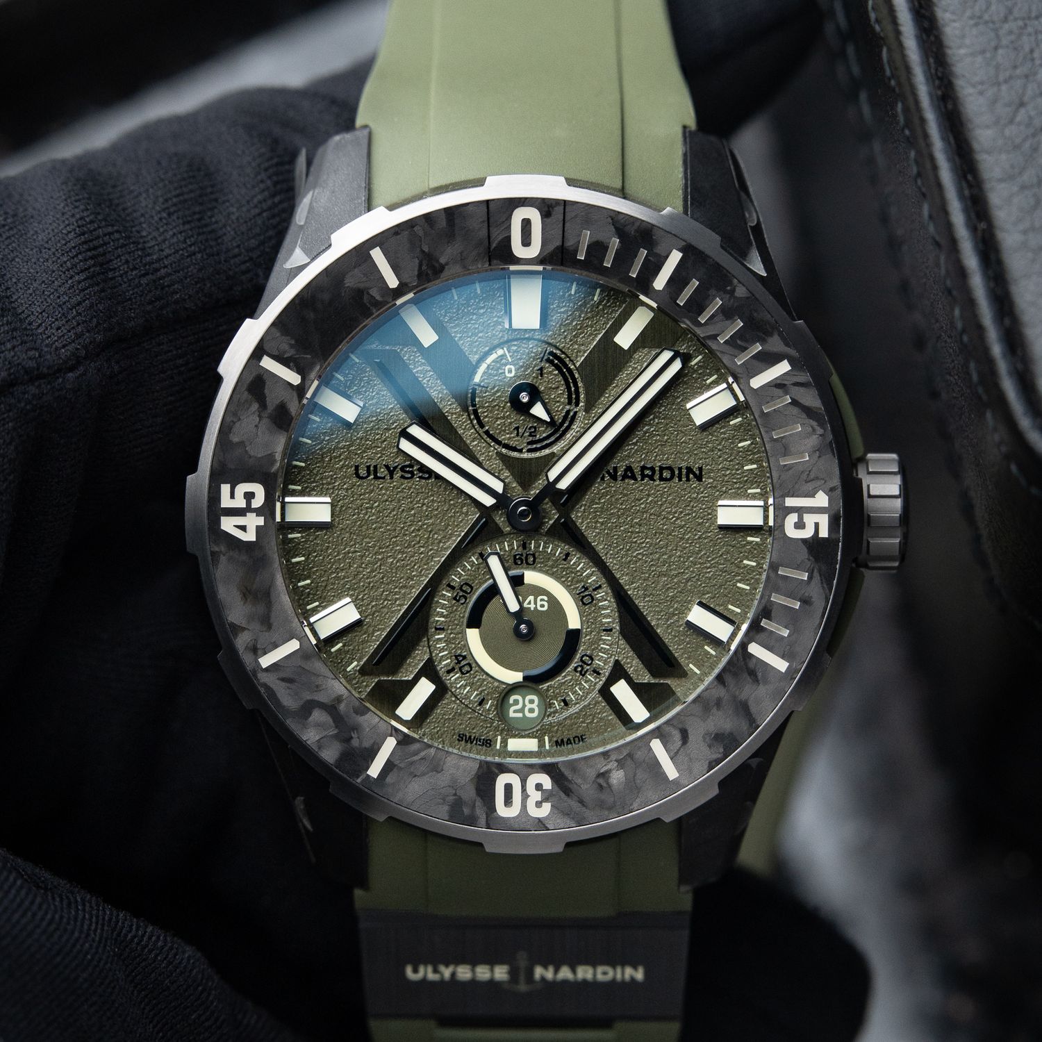 Ulysse Nardin Diver NET OPS STICKERED 3/2026 Green Dial Carbon Bezel Steel